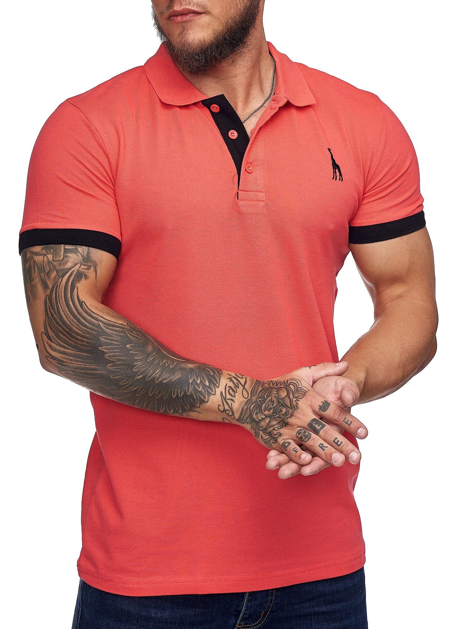 Slim (1-tlg) Einfarbig Code47 Herren T-Shirt Kurzarm Polohemd Fuchsia Basic Poloshirt Code47 Fit