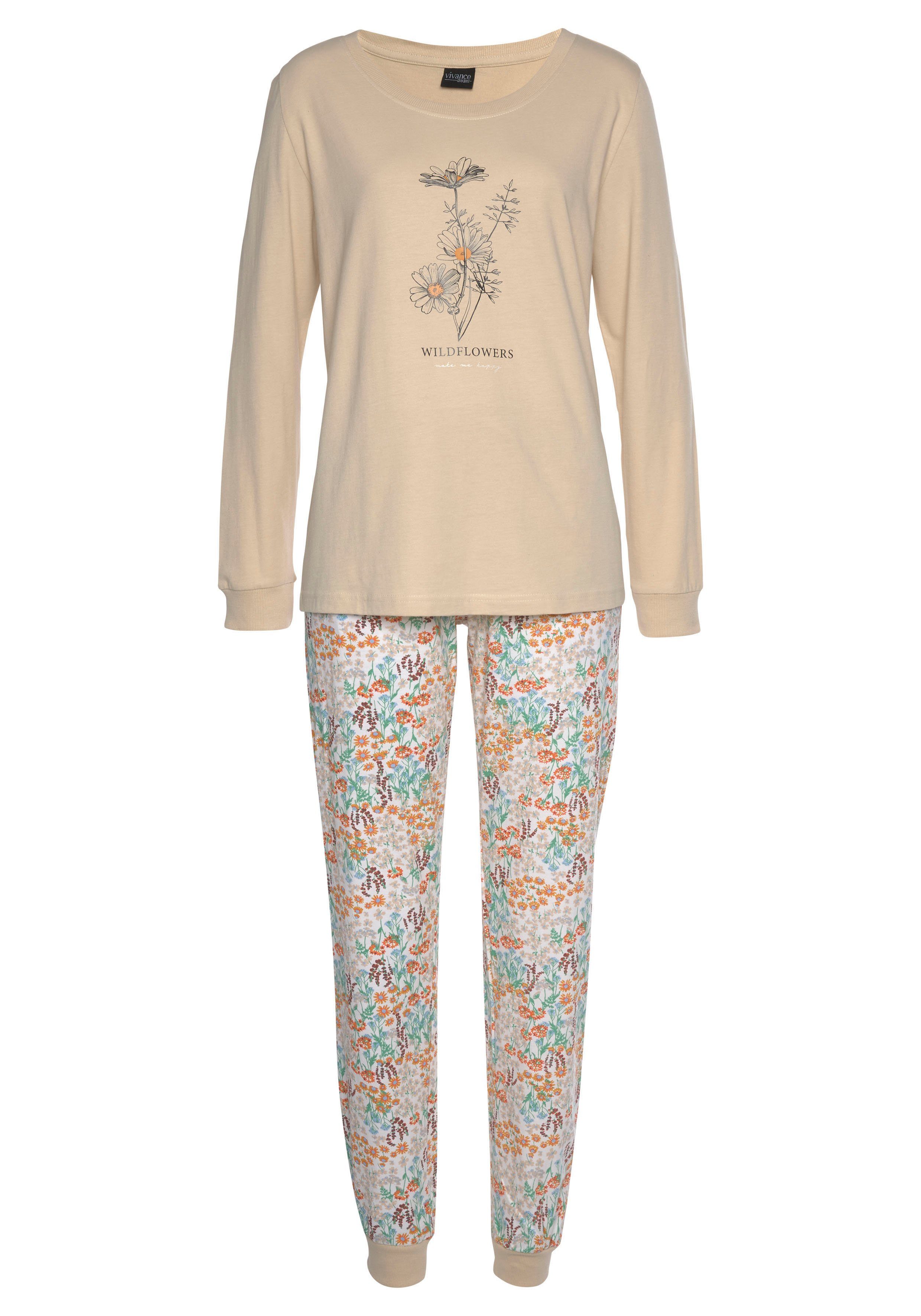 Vivance Dreams Pyjama Frontdruck mit 2 sand-geblümt, 4 (Packung, dunkelgrau-geblümt Stück) tlg