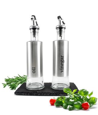 Sendez Menage-Set Öl und Essig Set auf Schieferplatte Ölspender Essigspender Menage Ölflasche