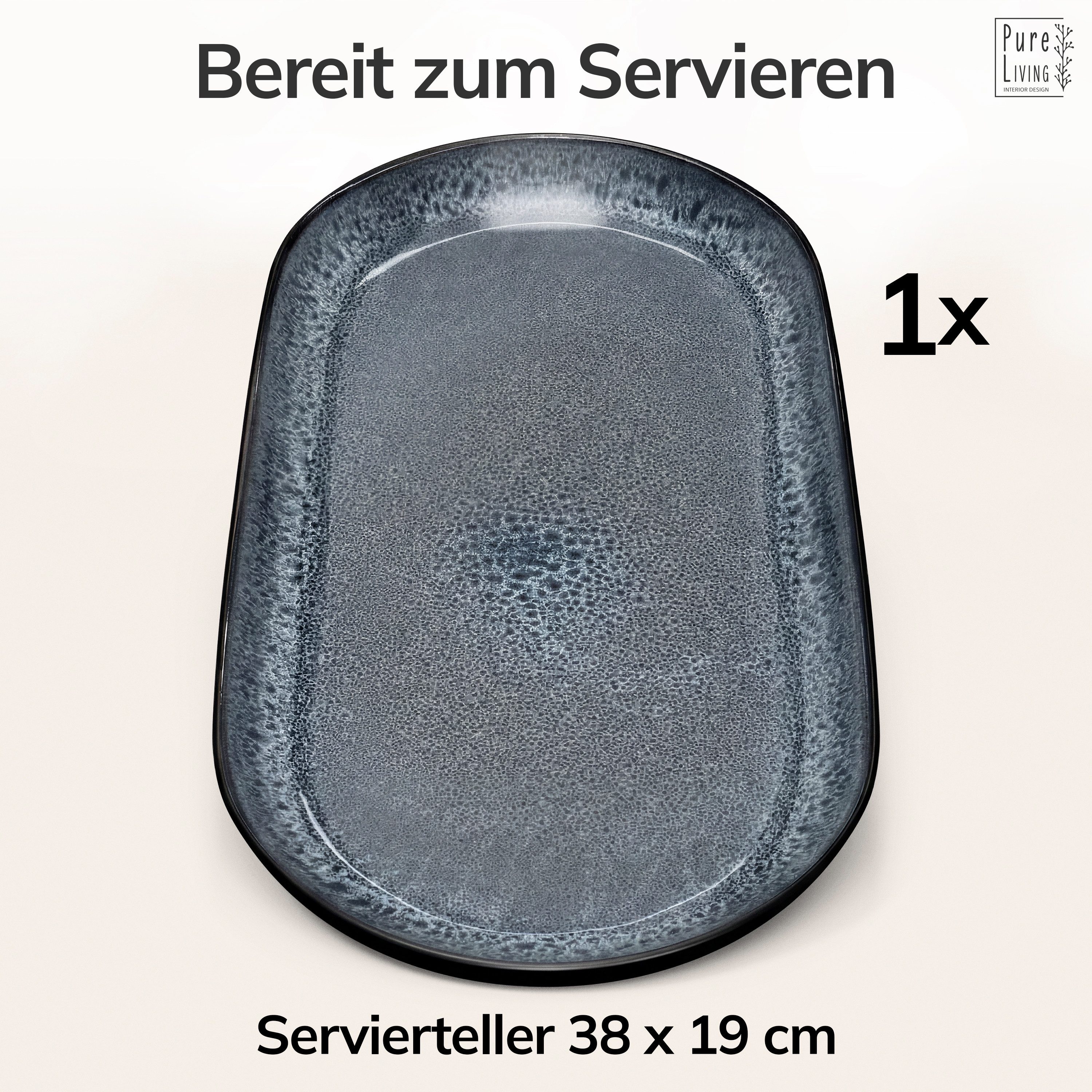PURE LIVING INTERIOR DESIGN Geschirr-Set Servierplatte Ibiza, oval, Steingut, Grau (1-tlg), 1 Personen, Steingut – Bild 5 von 5
