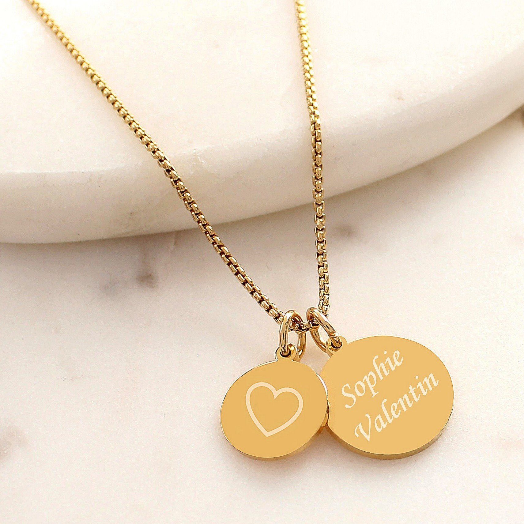 Geschenk, mit Kette Anhänger Gravur Herz Timando mit Plättchen Kette silber gold) & mit Personalisierte Farben: Herzkette Namen, Gravur (Namenskette