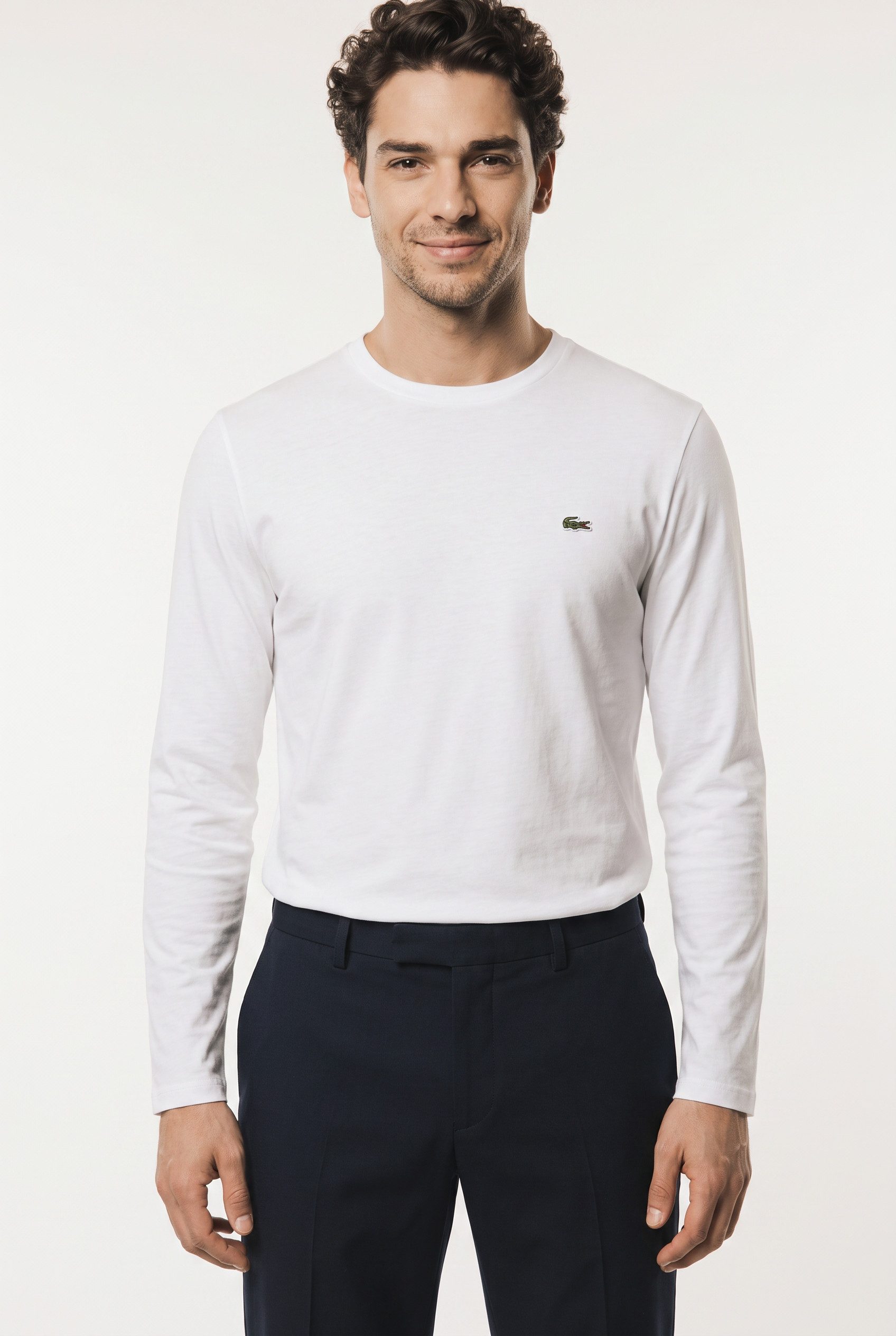 Lacoste Langarmshirt Rundhalsausschnitt, reine Baumwolle, Regular Fit