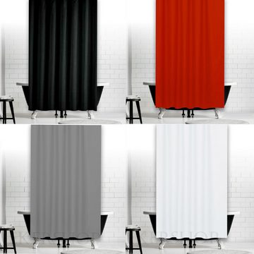 Ekershop Duschvorhang Textil Uni Farben Weiß Schwarz Rot Grau Breite 180 cm für Duschstange (inkl. Ringe), Höhe 200 cm, wasserabweisend, waschbar, bügelbar