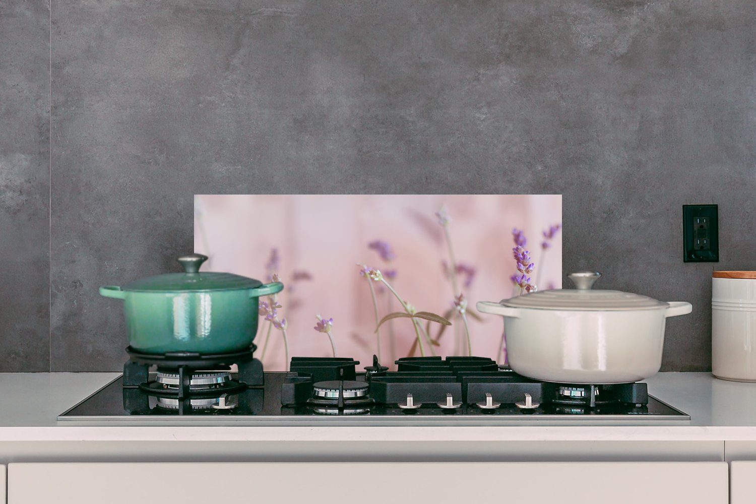 MuchoWow Küchenrückwand Lavendel Fett Schmutzflecken Botanisch - 60x30 (1-tlg), Küchen - Wandschutz, Lila - gegen cm, und Blumen für Natur, 