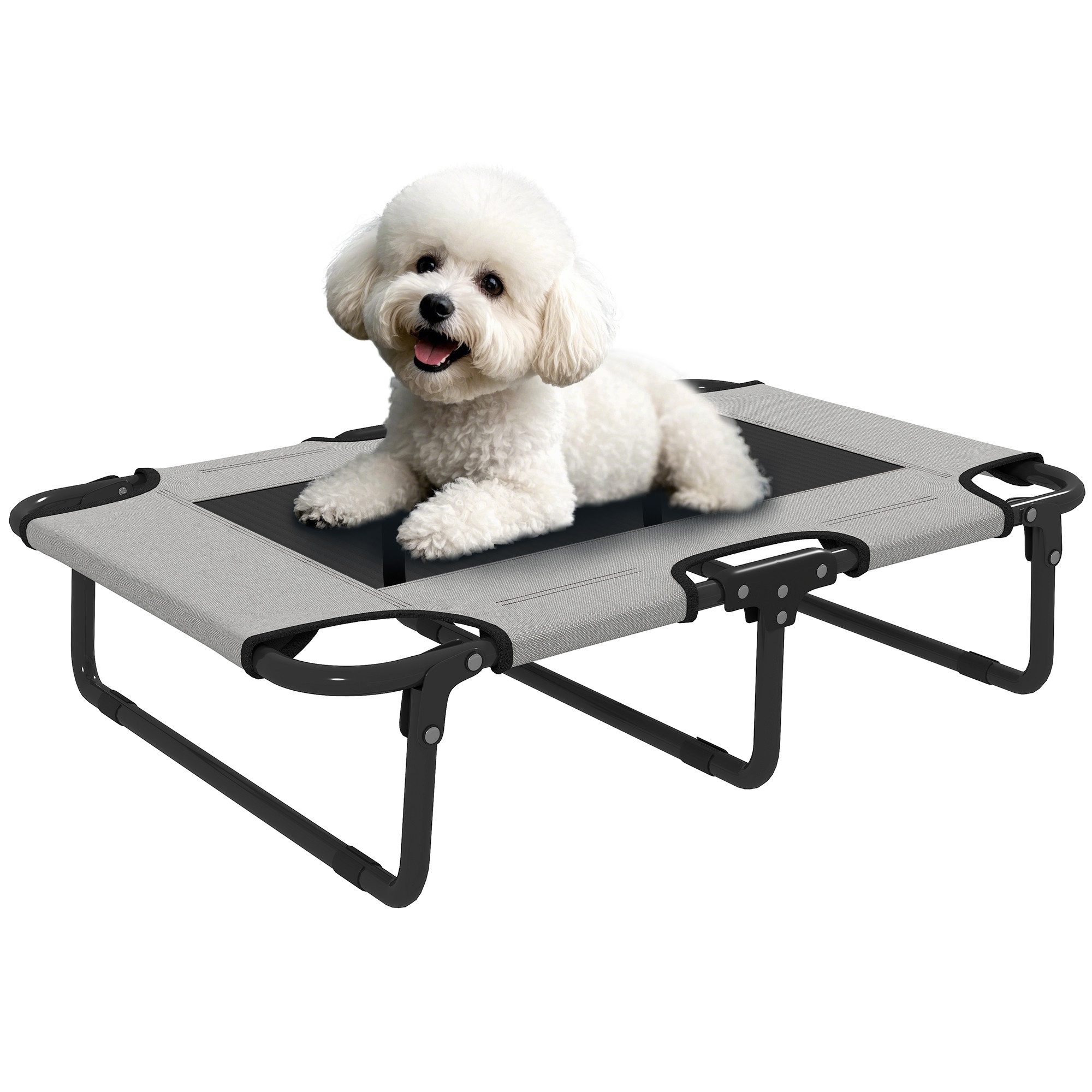 PawHut Tierbett Hundeliege Outdoor, Erhöhtes Hundebett, klappbare Haustierliege, Polyester, für kleine und mittelgroße Hunde, Hellgrau, Oxford, 75 x 51 x 18 cm