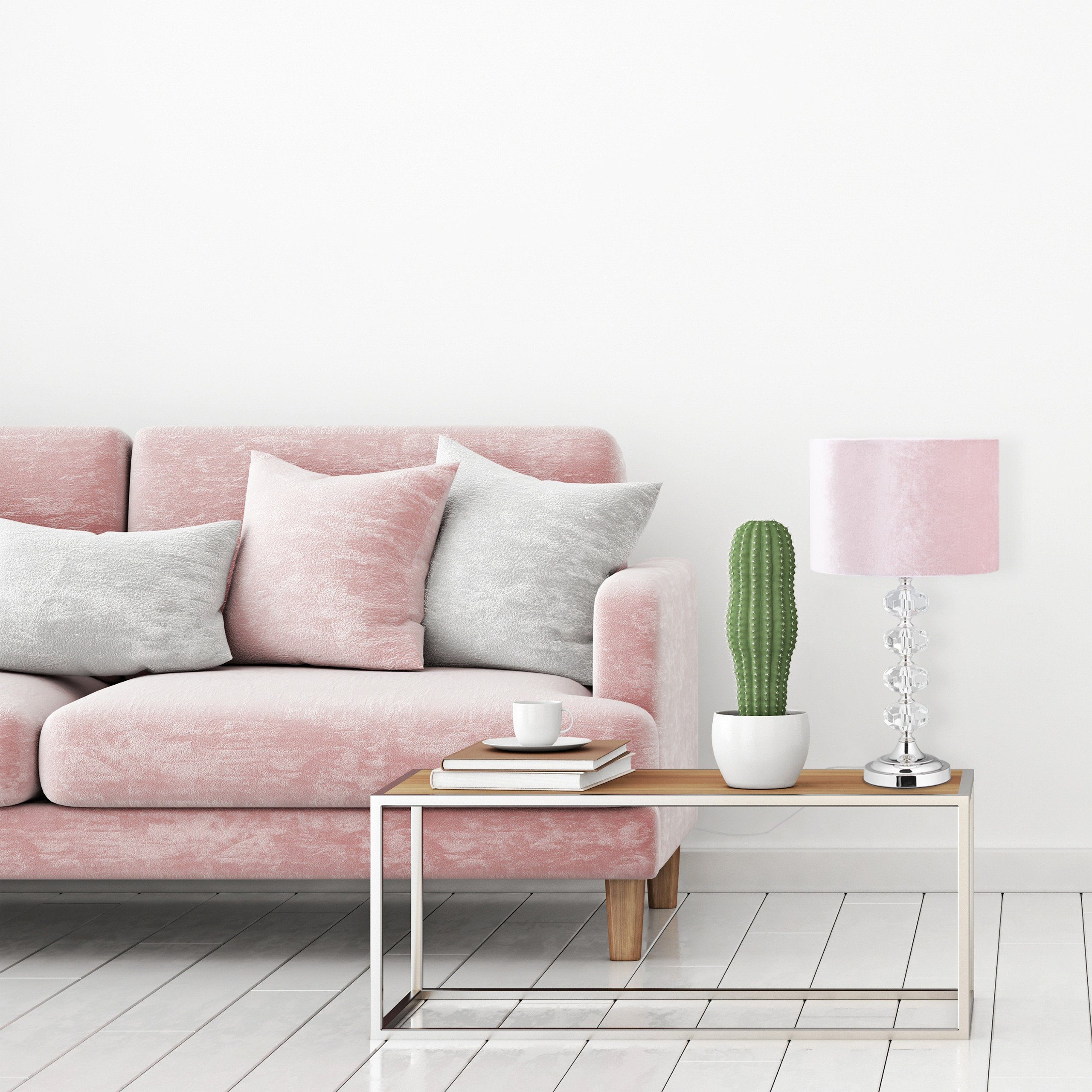 relaxdays Nachttischlampe Tischlampe Kristall und Samt in Rosa günstig online kaufen