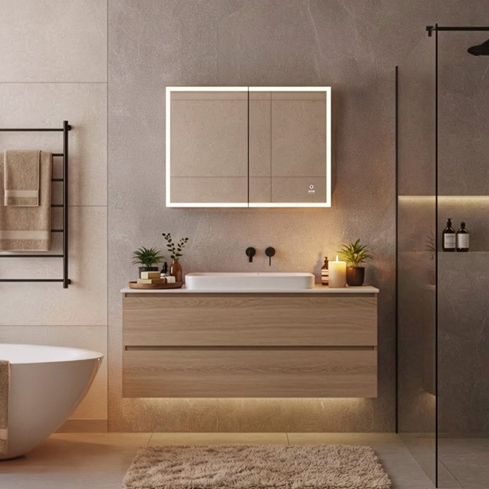 HOME DELUXE Badezimmerspiegelschrank LED-Spiegelschrank Schwarz