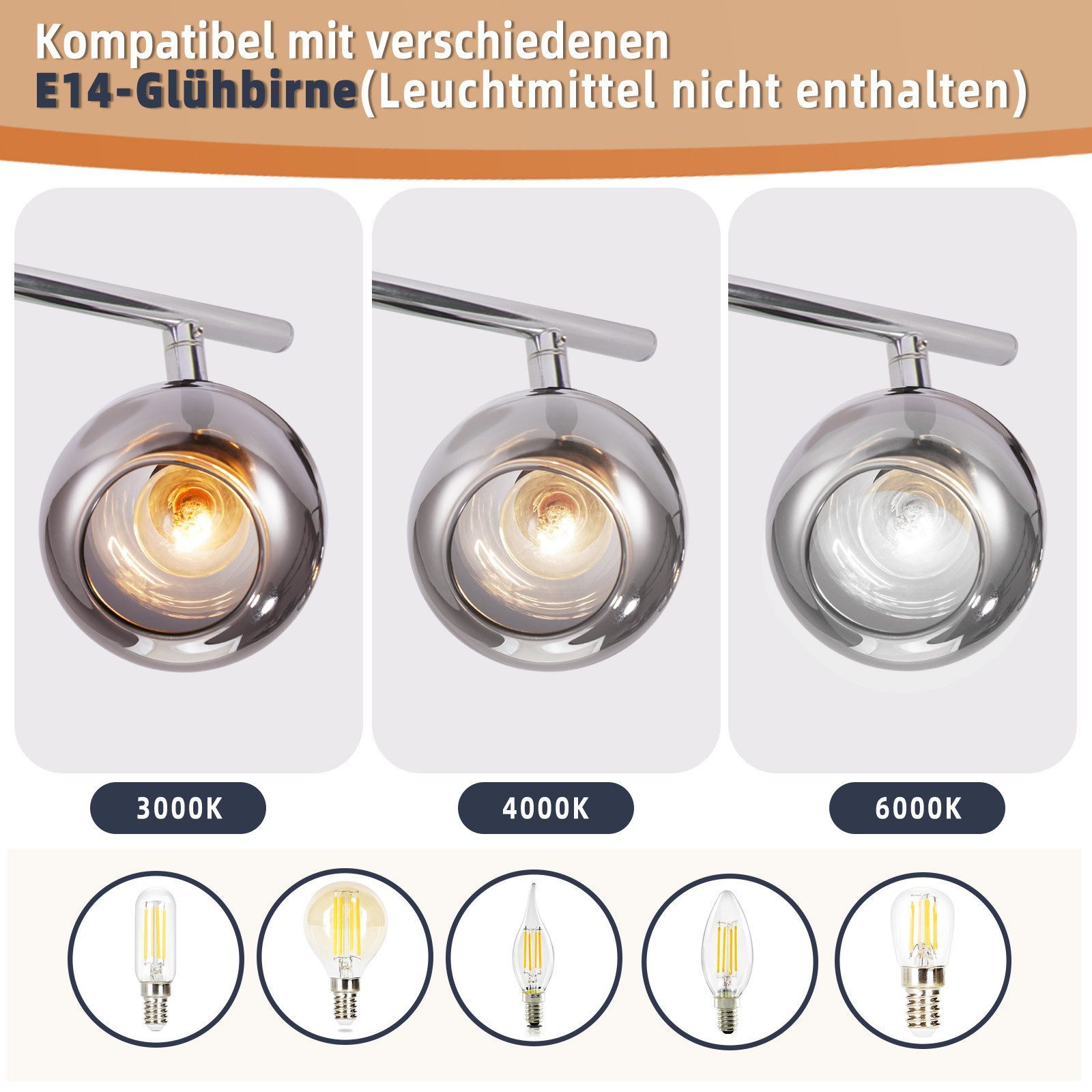 Nettlife Deckenstrahler Wohnzimmer 2/3/4/6 Flammig E14 Deckenleuchte Rauchg günstig online kaufen