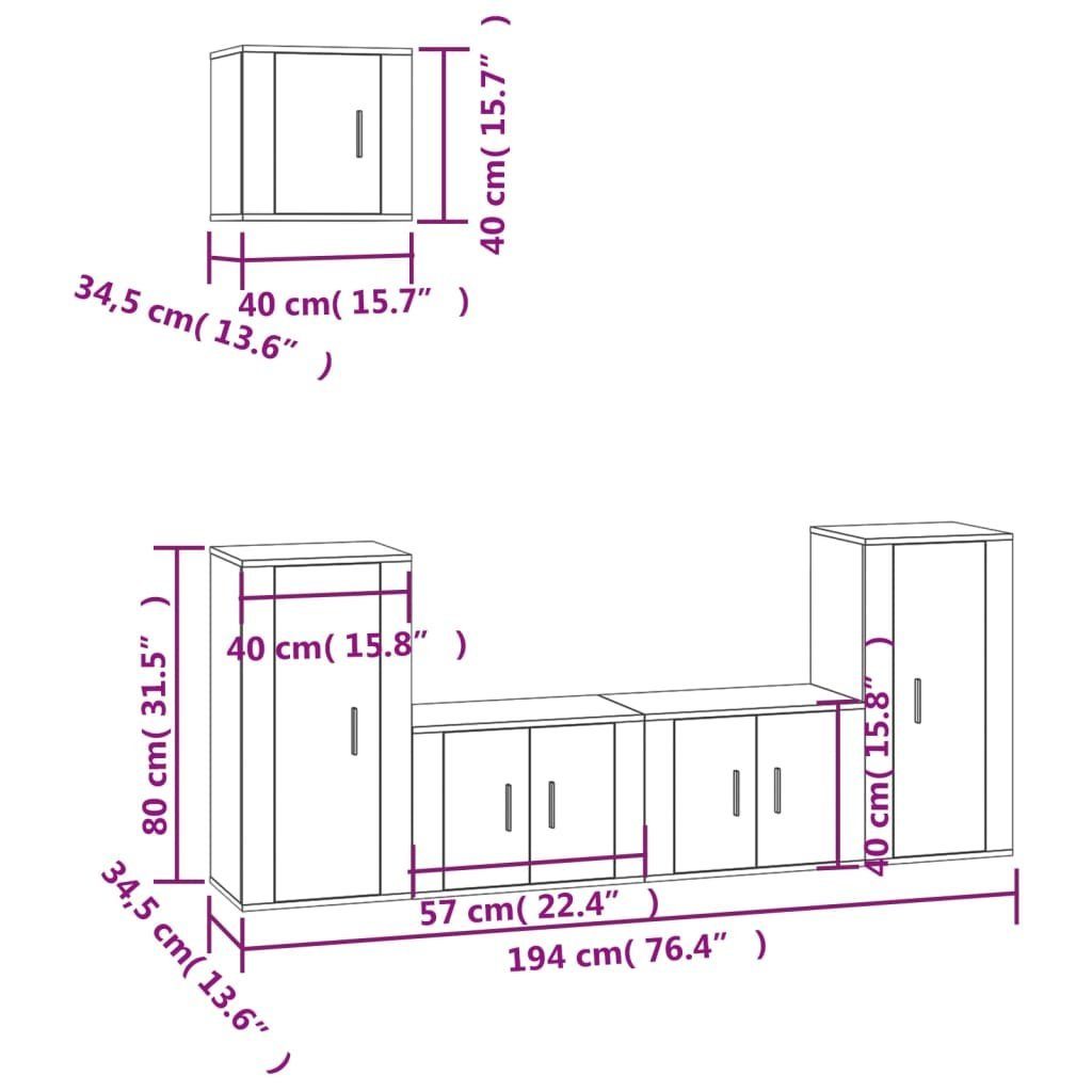 vidaXL TV-Schrank 5-tlg. TV-Schrank-Set Schwarz (5-St) Holzwerkstoff