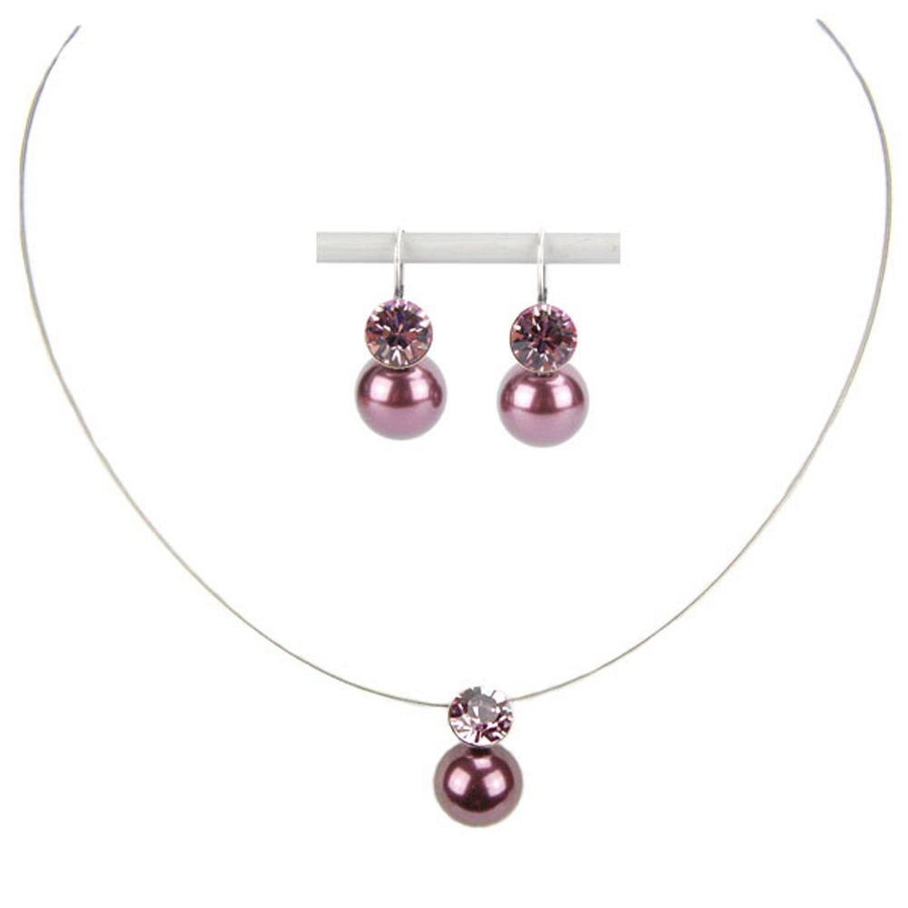 Damen Schmuck Krikor® Collection Schmuckset 8340set (Set, 3-tlg), Edelstahl-Halsreif mit einem Perlen-Anhänger + Perlen-Ohrhänge