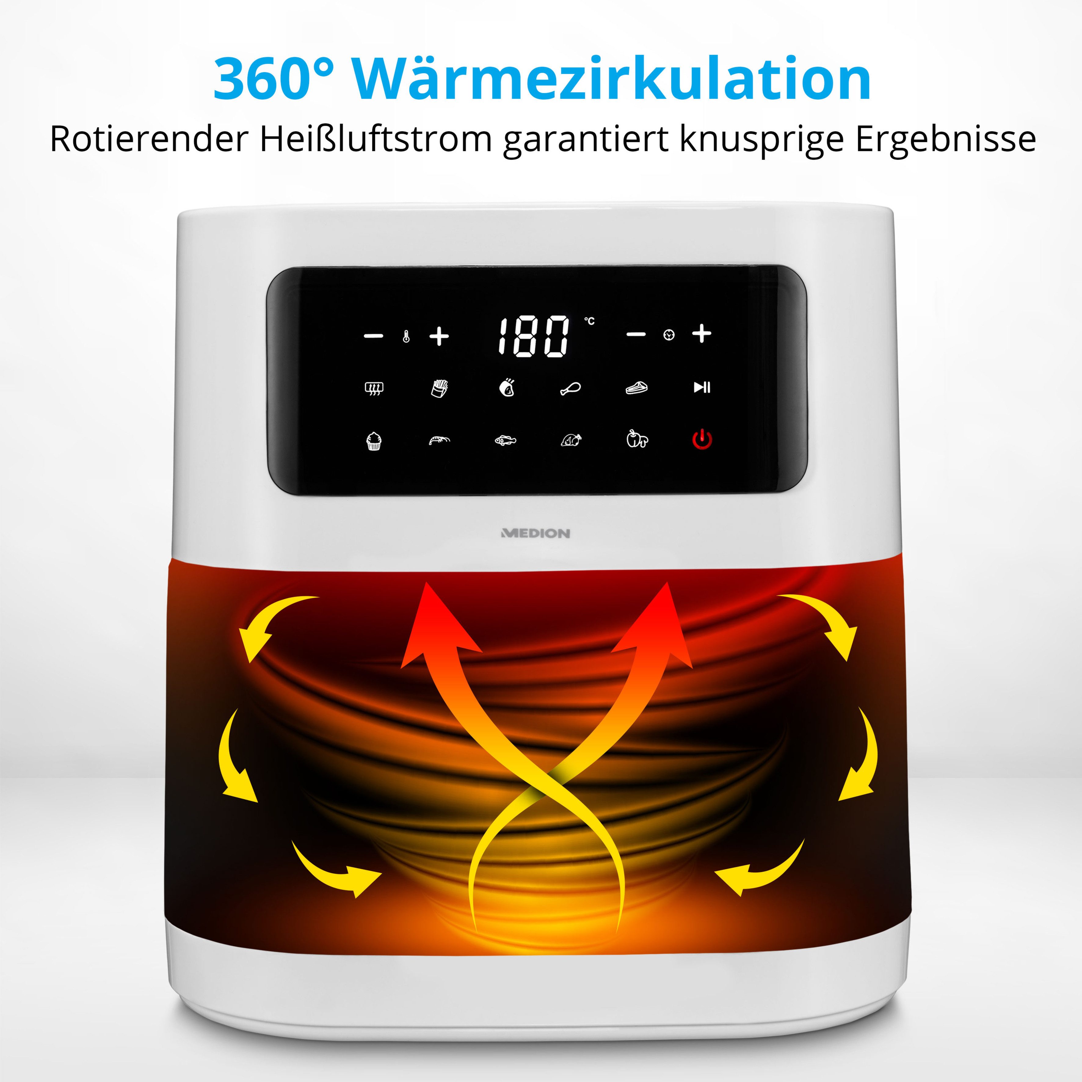 Medion® Heißluftfritteuse MD 11740 E40 XL matt weiß, 2000 W, digitales Bedienfeld, 9 Automatikprogramme