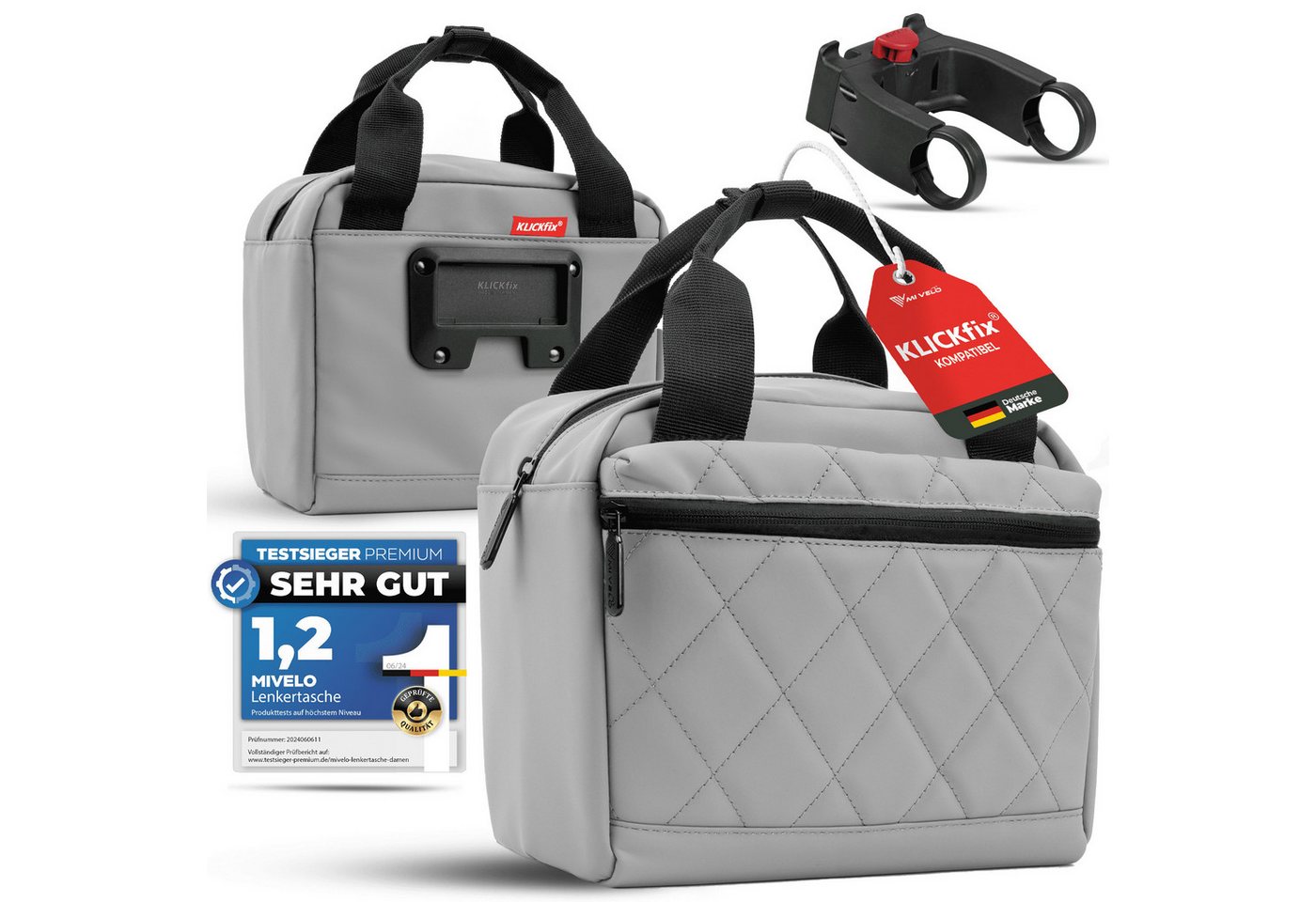 MIVELO Lenkertasche Fahrradtasche Lenker für KLICKfix, Fahrrad Tasche inkl. Regenschutz, KLICKfix kompatibel