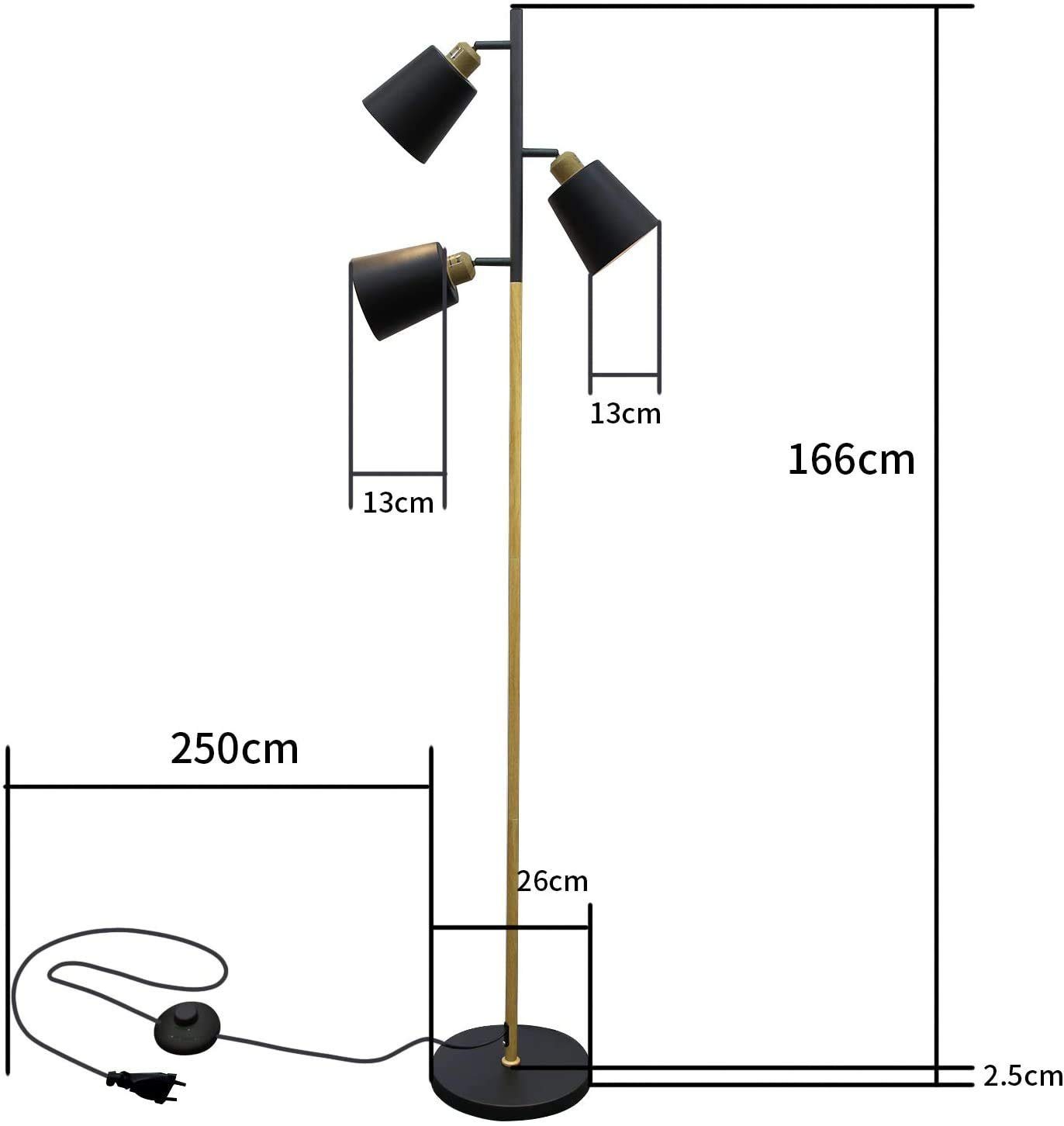 E27 Stehlampe ZMH schwenkbar Kaffeetasse-Förmige 3 Flammig Modern Schwarz Wohnzimmer