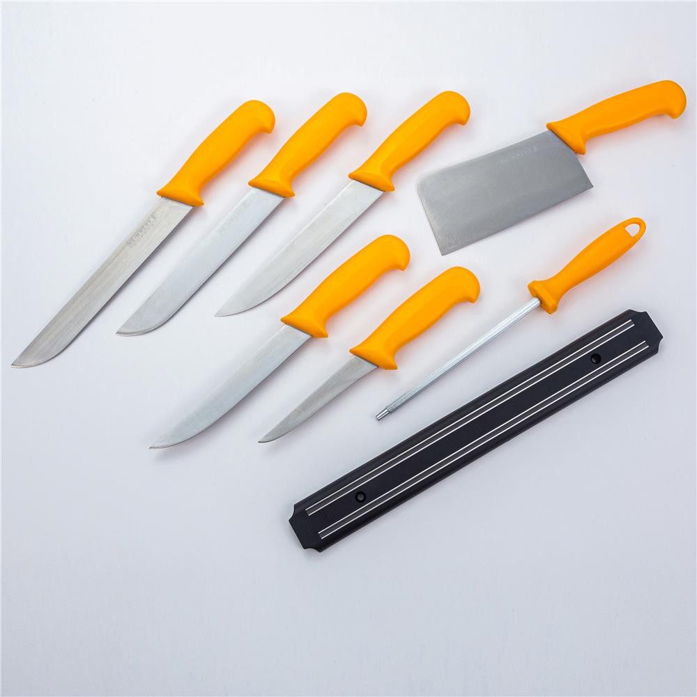 HOOZ Messer-Set Fleischermesser Set 8-teilig Profi Messer mit Magnetleiste & Wetzstahl (8-tlg), 8-teiliges Fleischermesser Set mit Wetzstahl und Magnetleiste
