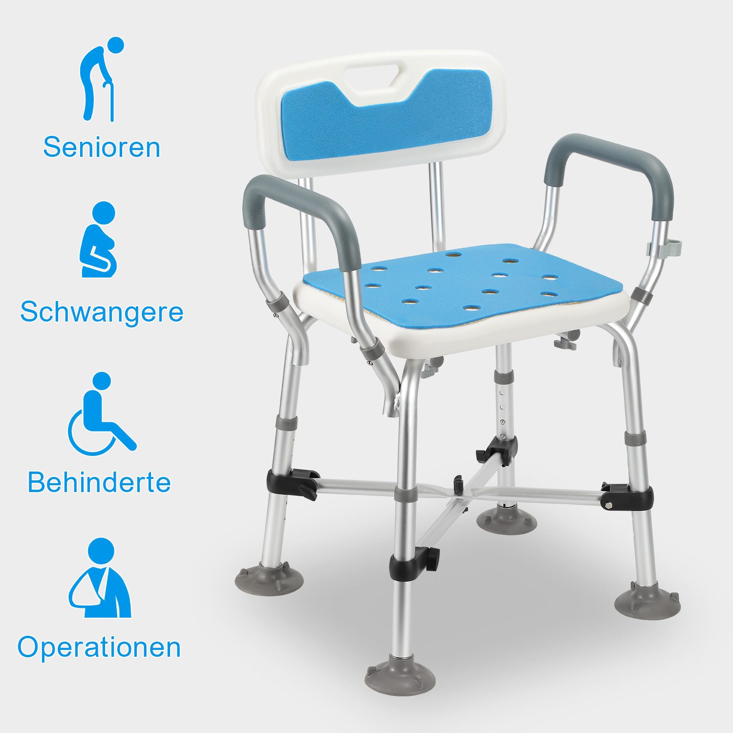 Clanmacy Duschhocker Duschhocker Höhenverstellbarer Badhocker Duschstuhl Badestuhl, belastbar bis 180 kg