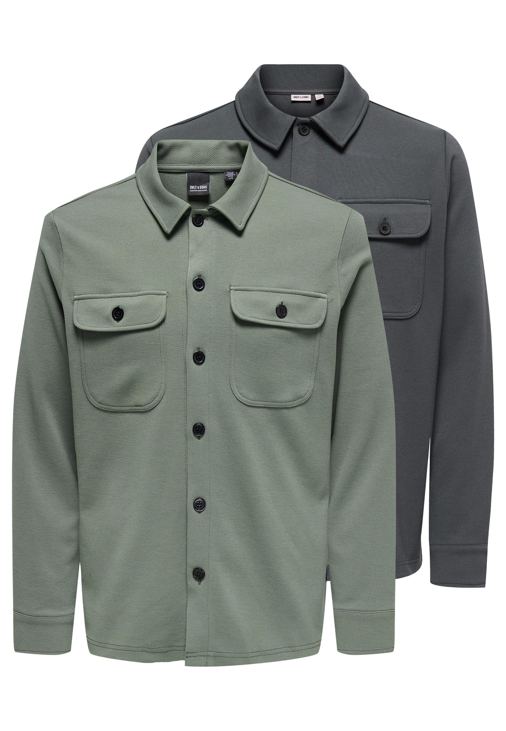 ONLY & SONS Hemdjacke 2er Pack Newkodyl (Spar-Set, 2-St) Hemdjacke / Overshirt - Blickdicht - Vielseitig kombinierbares Basic