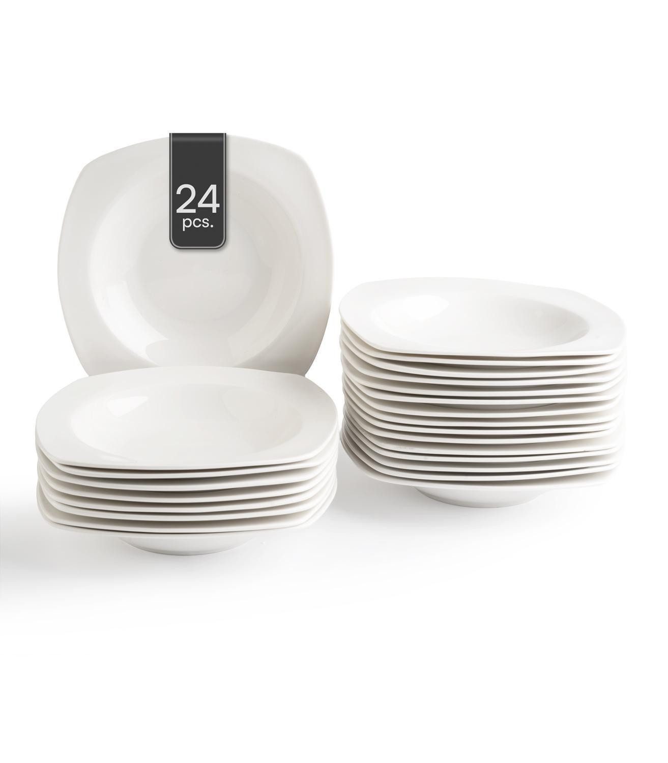 Home4You Suppenteller, Ø 24 cm, Weiß, Bone China, eckig, (24 St)