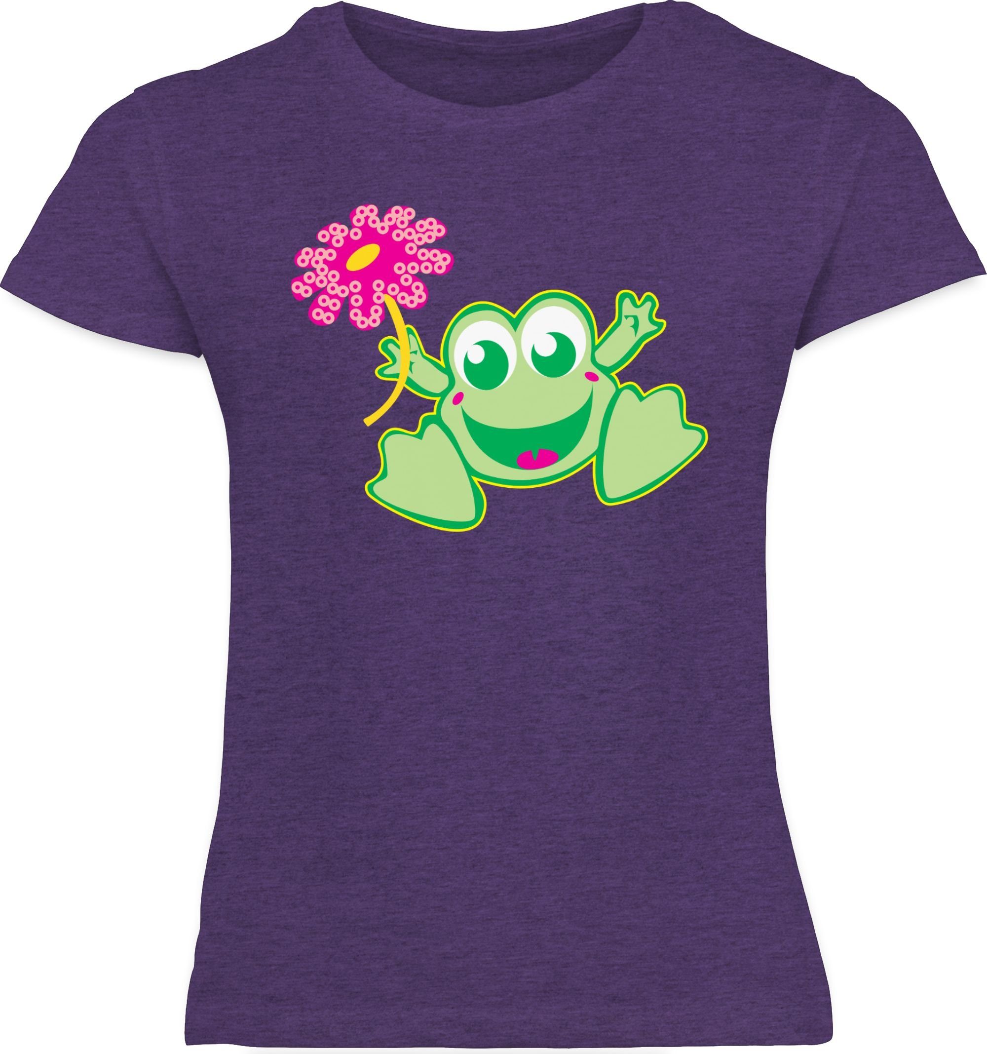 Lila mit 2 Kindermotive Meliert Frosch Blume Shirtracer T-Shirt