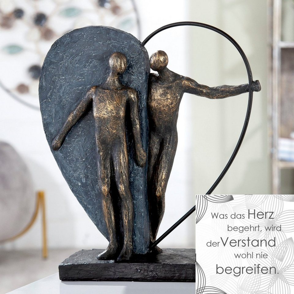 Casablanca by Gilde Dekofigur Skulptur Heartbeat, bronze/grau (1 St),  Dekoobjekt, Höhe 31 cm, Herz Form, Wohnzimmer, Die Skulptur hat eine Höhe  von 31 cm, Breite von 28 cm und die Tiefe ist 10