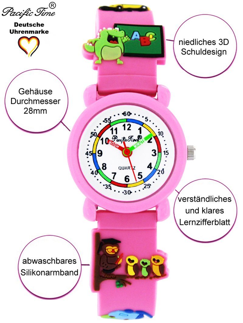 Pacific Time Gratis Schulstart Quarzuhr Lernuhr rosa Armbanduhr Versand Kinder Silikonarmband