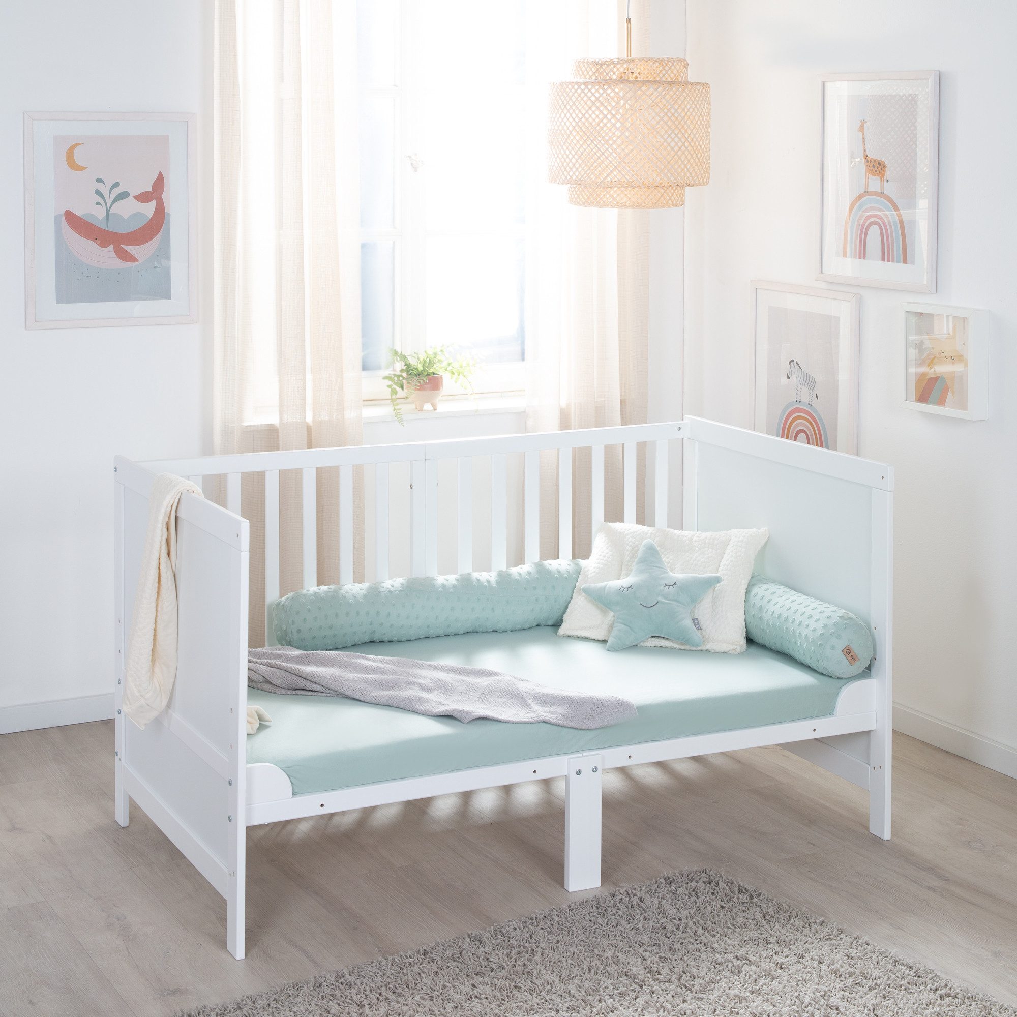 roba® Babybett EASY SLEEP 70 x 140 cm - umbaubar zum Juniorbett - Gitterbett Baby, 3 Schlupfsprossen, 3-fach höhenverstellbar