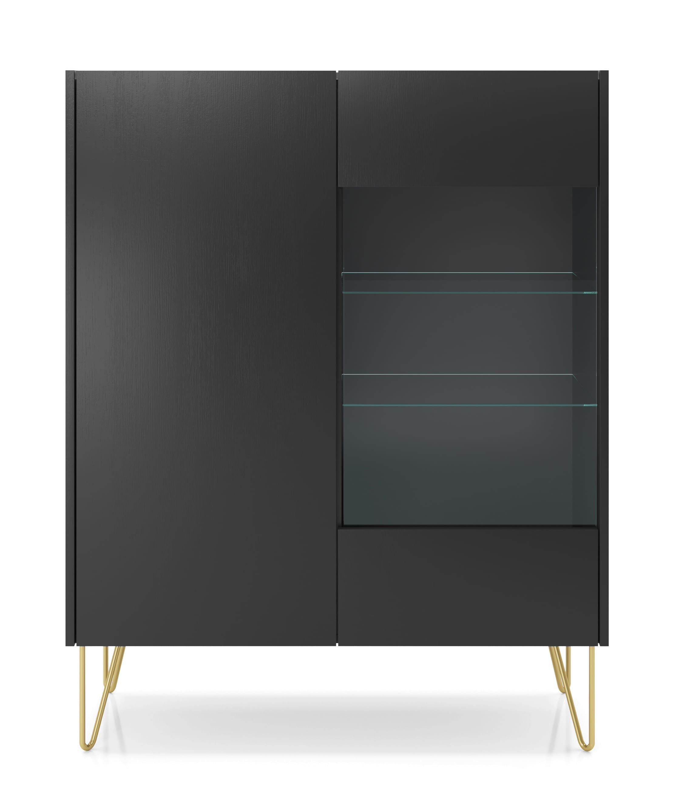 MOEBLO Highboard Harmonix WT97 (Platte in schwarz Marmor-Optik Sideboard Wohnzimmer Schlafzimmer, Kommode mit goldenen Beinen, Komodenschrank Highboard), (H x B x T):122x97x37cm
