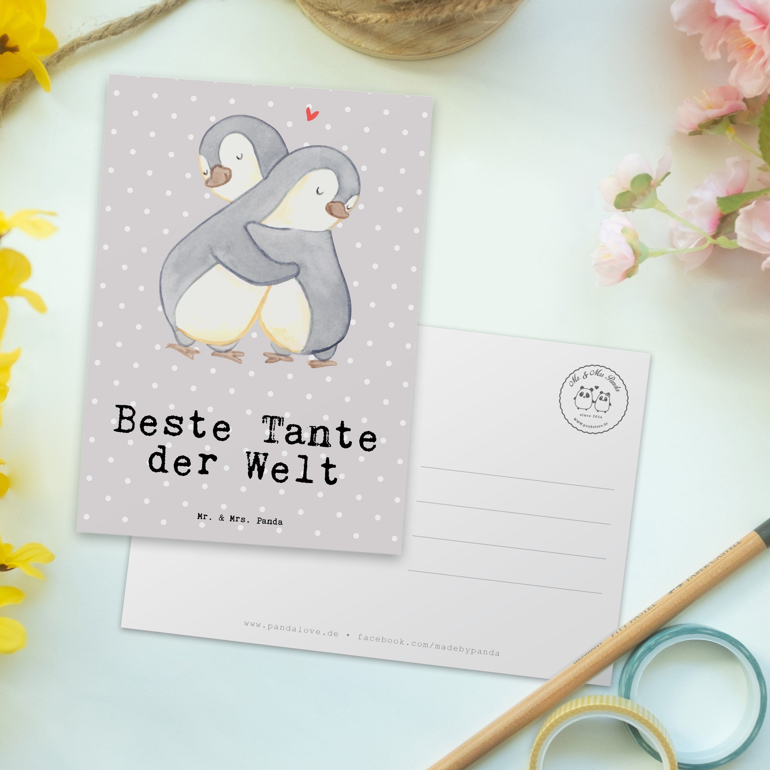 Mrs. Grau - Welt Geschenk, Karte, Panda Tante Postkarte der & Pastell Mr. Beste Freude Pinguin -