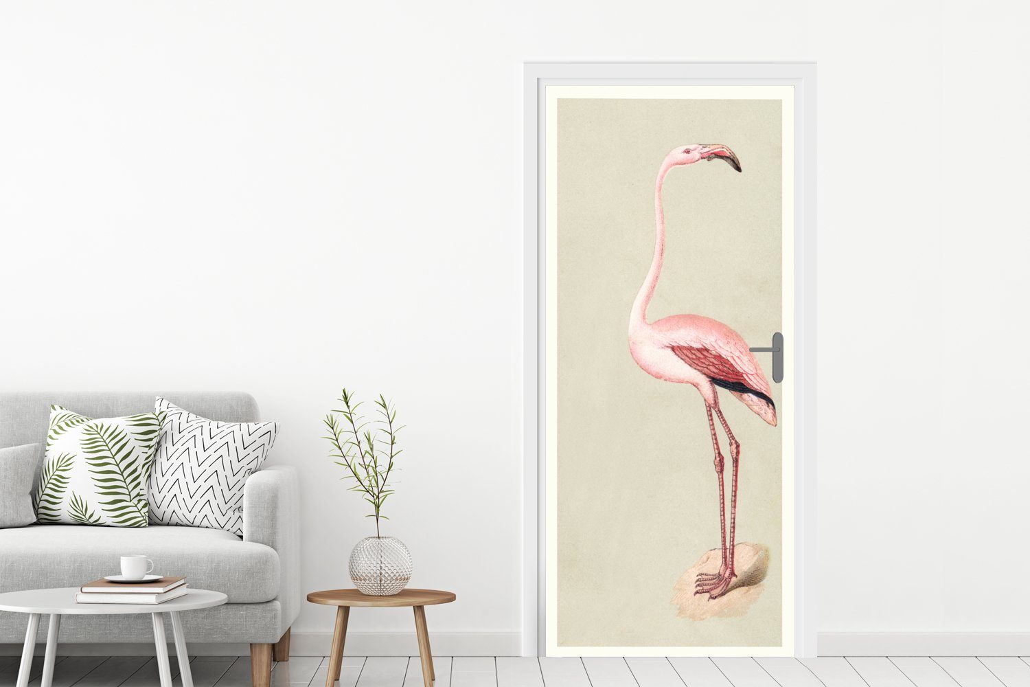Vogel-Druck St), Matt, MuchoWow bedruckt, 75x205 Antiker Türtapete cm Tür, (1 Flamingo, Fototapete für Türaufkleber,