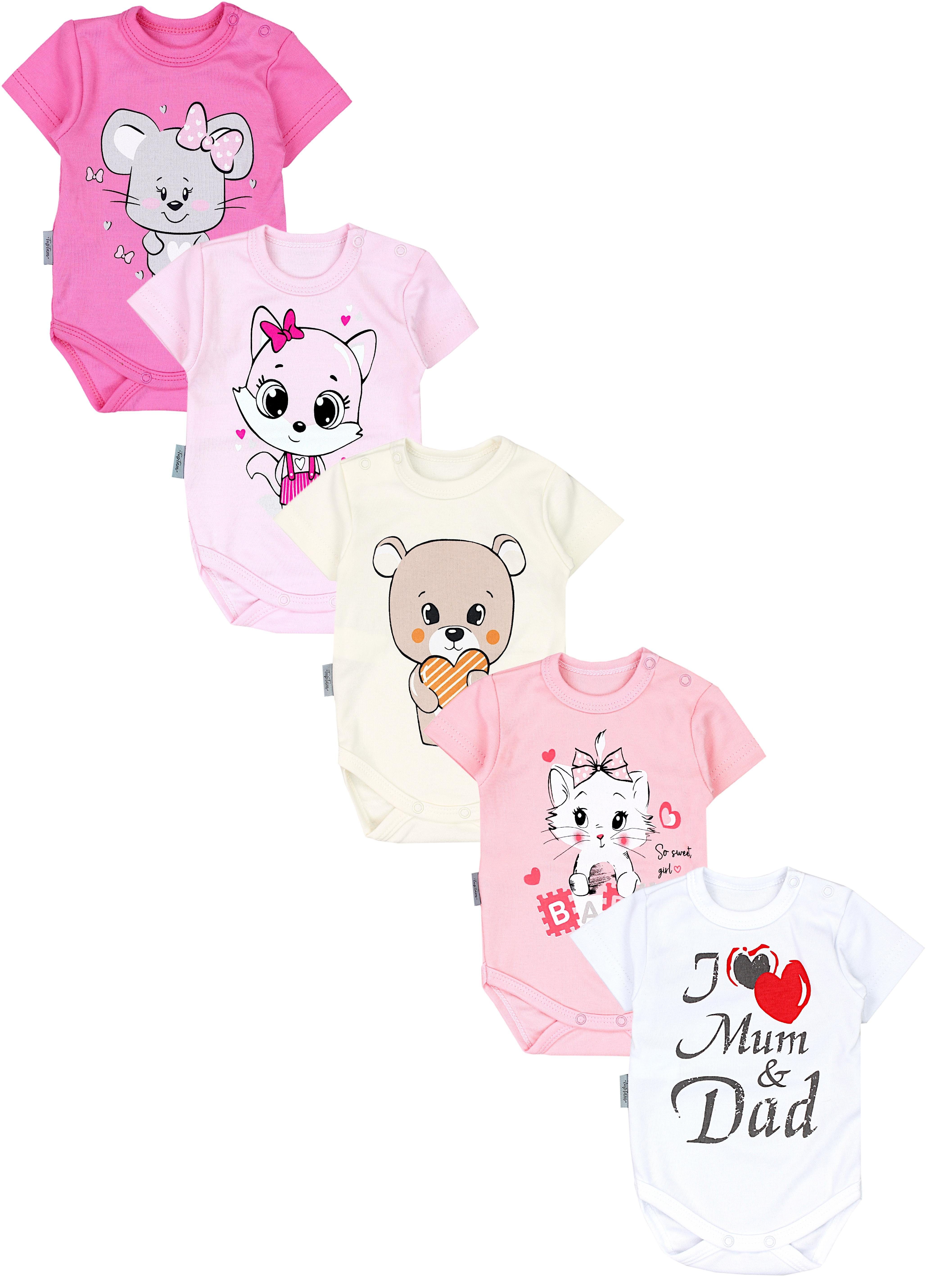 Rosa Ecru Weiß Pack love mit TupTam TupTam Unisex Dad Body 5er Mum Kurzarm Baby I Bär Katze Maus Spruch Aufdruck Kurzarmbody