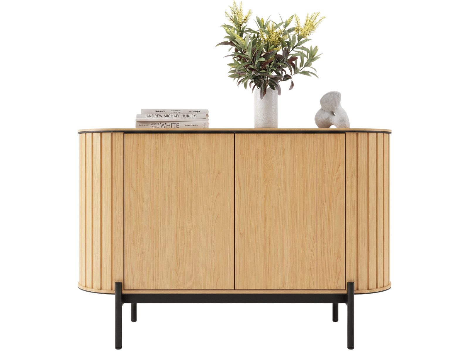 yourhouse24 Kommode ROTTO RT-02 (124 cm) – Eiche Vincenza & Eukalyptus, Riffel-Design