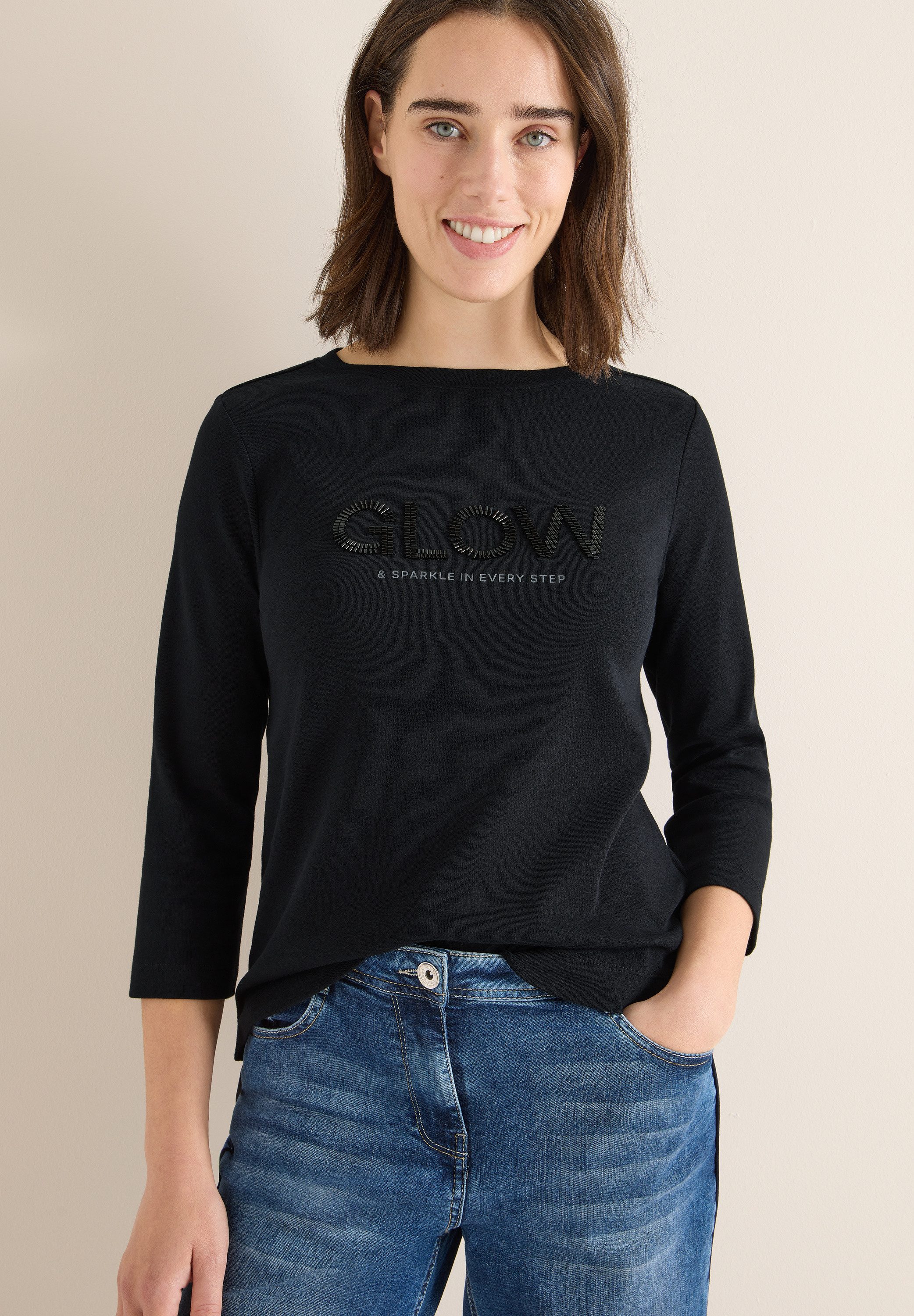 CECIL 3/4-Arm-Shirt mit schimmerndem Wording günstig online kaufen