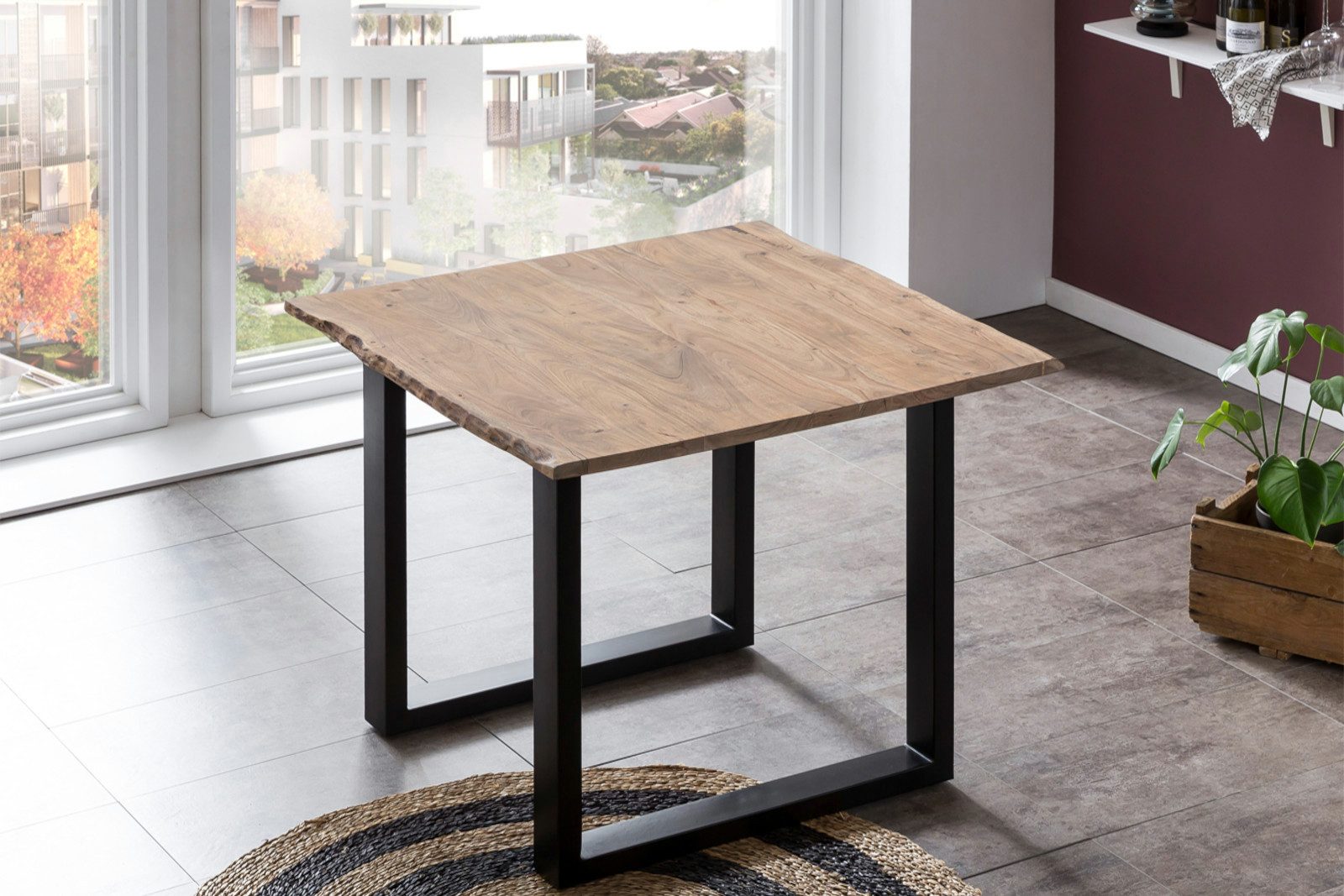 SAM® Baumkantentisch Laurina, echte Baumkante, stonefarben, Akazienholz massiv, Tischstärke 26mm