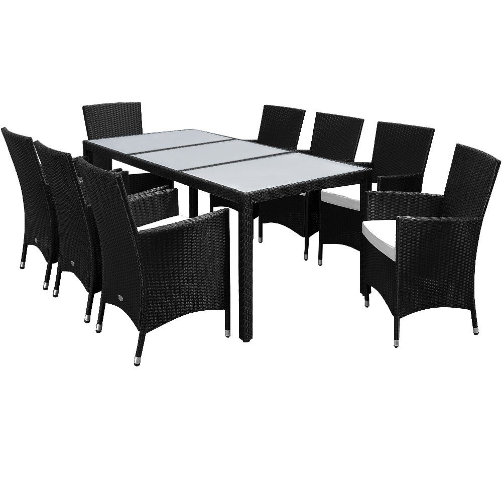Casaria Sitzgruppe 8+1, (9-tlg), Polyrattan 190x90cm 8 stapelbare Stühle Höhenverstellbar 7cm Auflagen