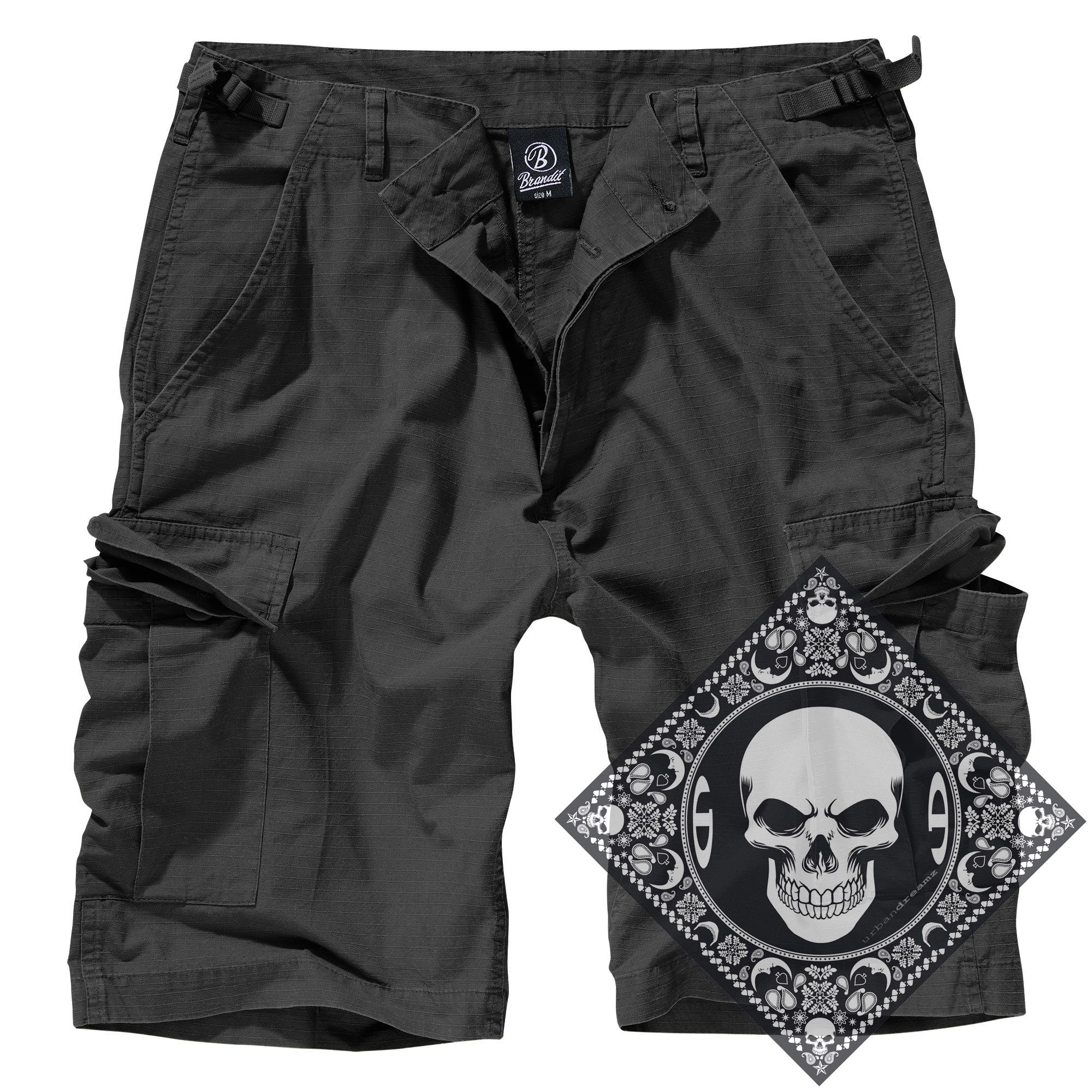 Brandit Cargoshorts Cargo Shorts kurze Hose Ripstop Army mit UD Bandana