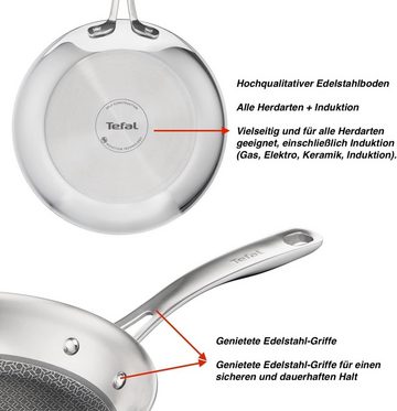 Tefal Pfannen-Set ETERNAL MESH, (5-tlg), 24 + 28cm Edelstahl + JO Deckel, kratzfeste Mesh Antihaftbeschichtung + Ingenio Pfannenwender, Induktionsherd geeignet, Bratpfanne + Antihaft Schutzgitter