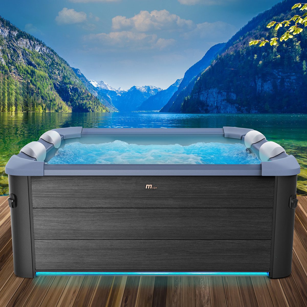 BRAST Whirlpool MSpa Oslo, Sapphire & Amber mit Fester Außenwand, (160x160x65cm, 3 Modelle, LED-Beleuchtung, 6 Personen), Ganzjähriger Einsatz Winterfest