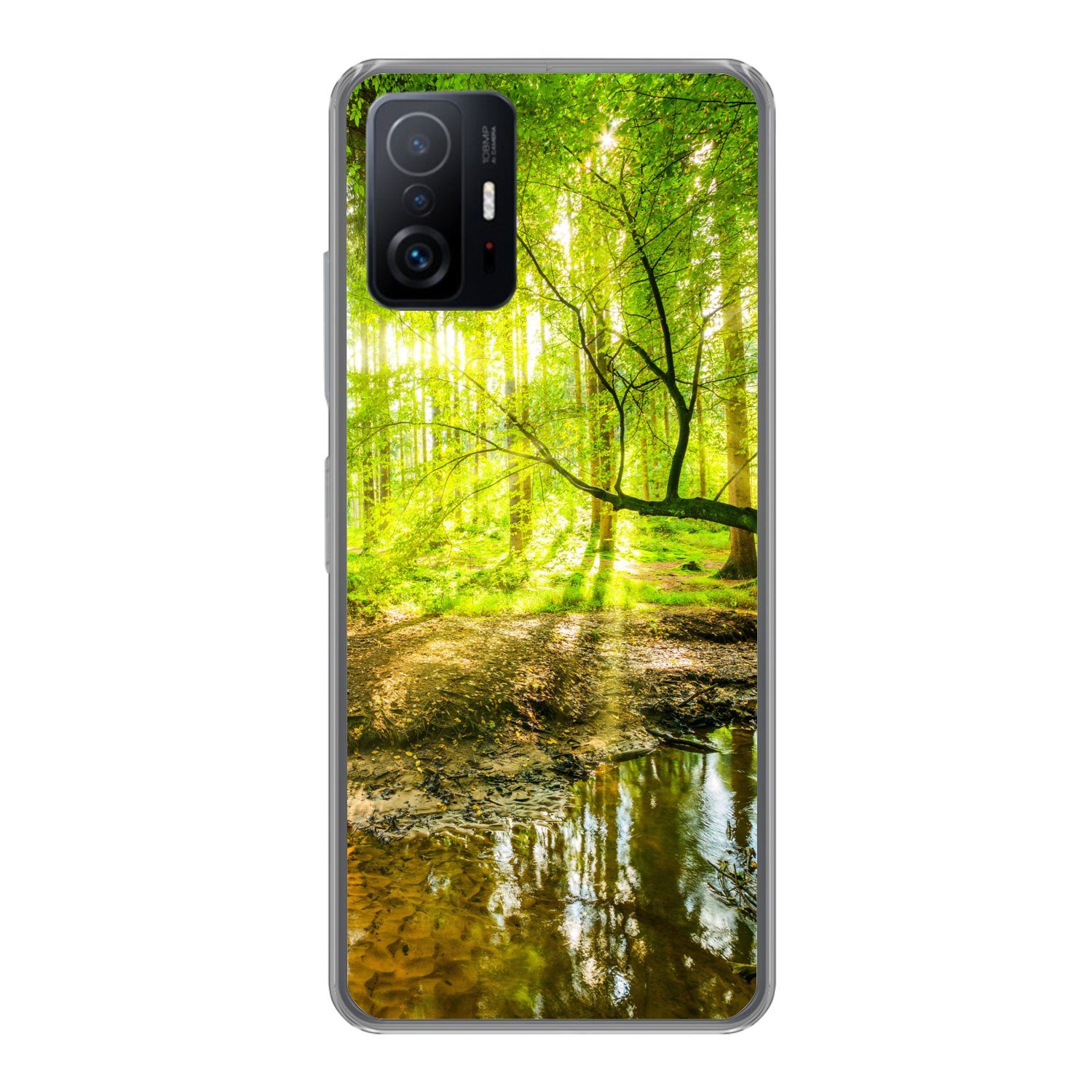 MuchoWow Handyhülle für Xiaomi 11 Lite 5G NE Wald - Landschaft - Wasser - Bäume - Sonne -, Phone Case, Silikon, Schutzhülle Dünn