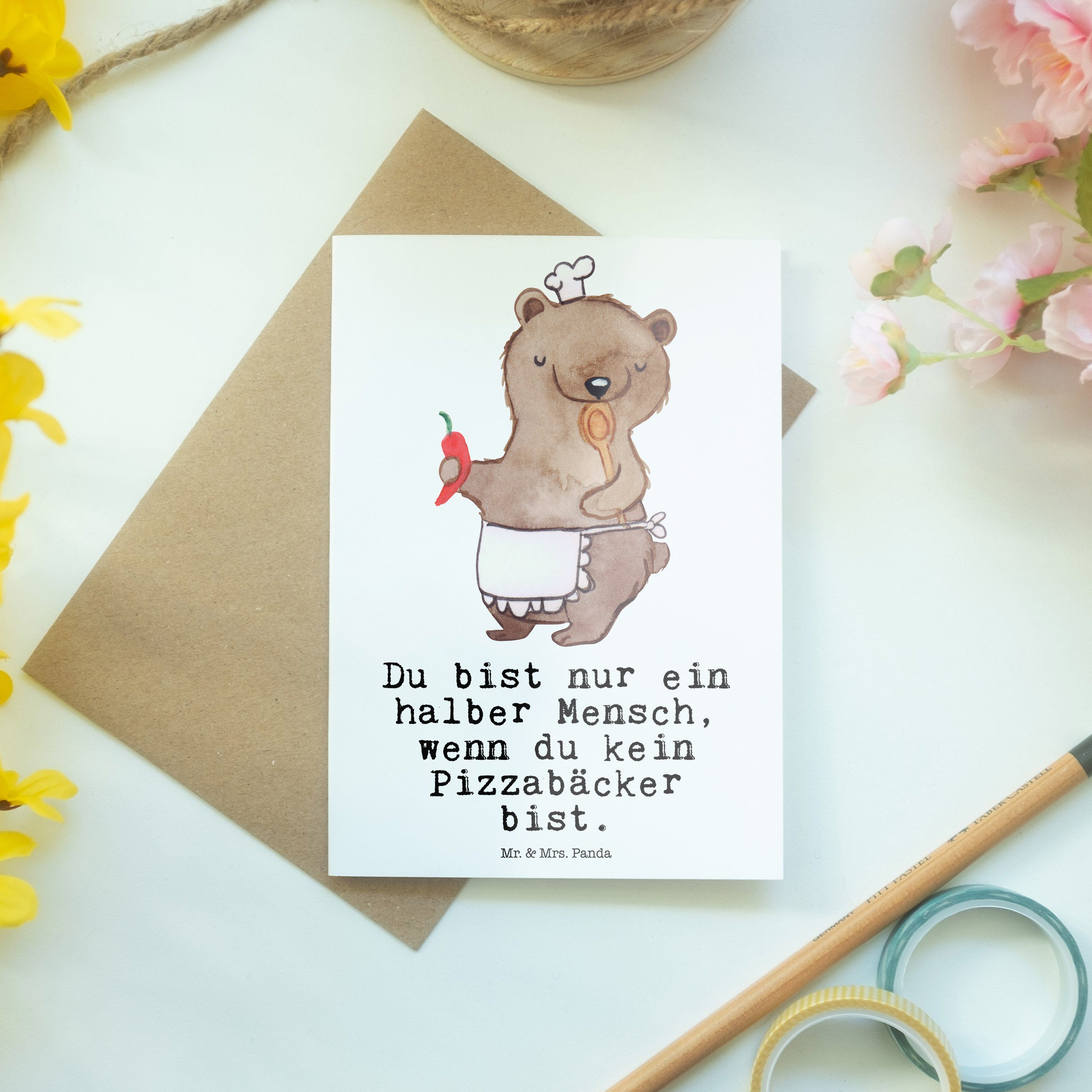 Mr. & Mrs. Pizzabäcker Herz Weiß Grußkarte Geschenk, mit - Glückwunschkarte, Panda Geburtstags 