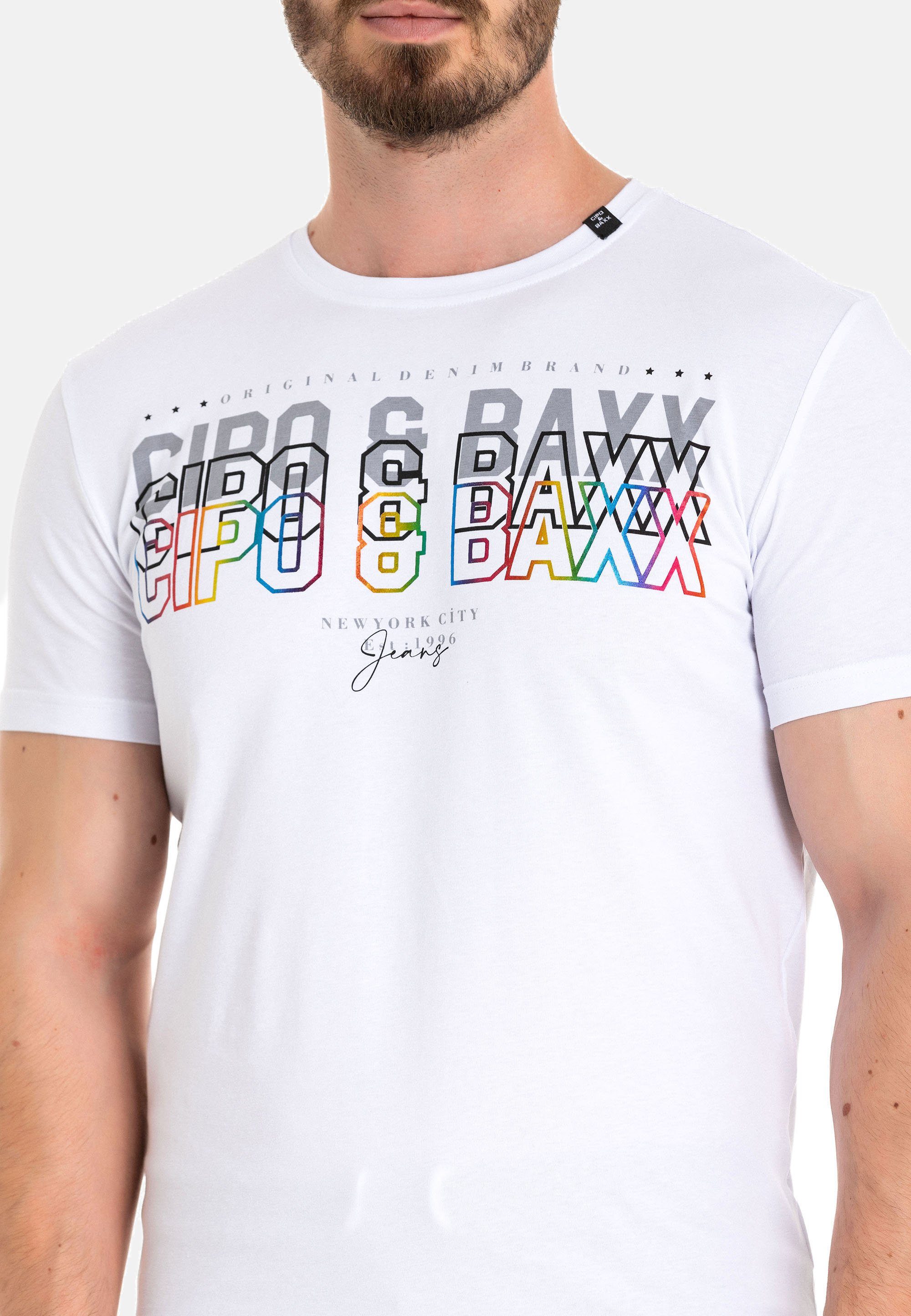weiß mit Baxx T-Shirt Cipo CT717 trendigem Markenprint &