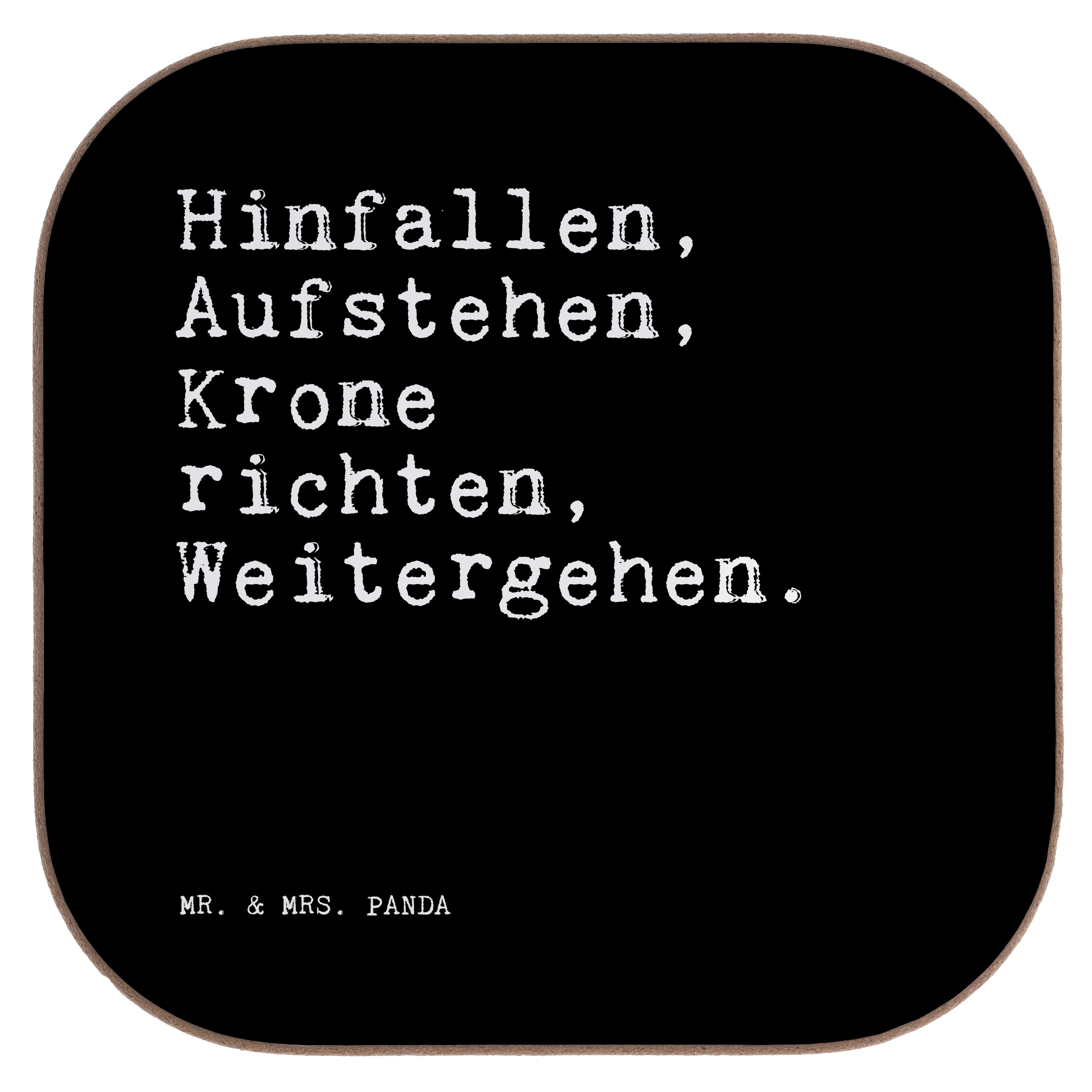 Mrs. & - Mr. Getränkeuntersetzer Schwarz - Aufstehen, Krone 1-tlg. Motivat, Geschenk, Hinfallen, Panda richten,...