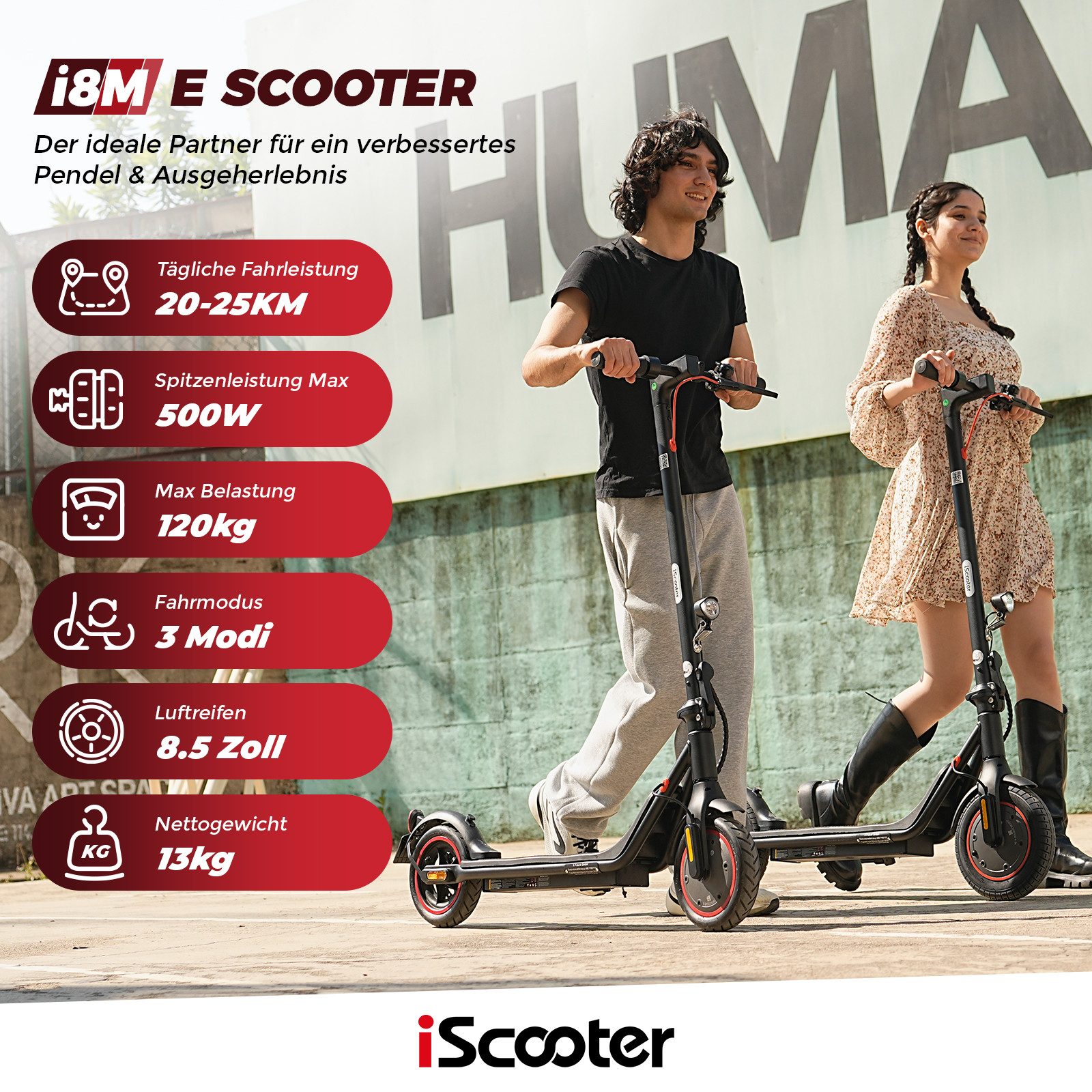 iscooter E-Scooter Elektroroller mit ABE, tragbar und faltbar, 20km/h,Mit 13 kg extrem leicht