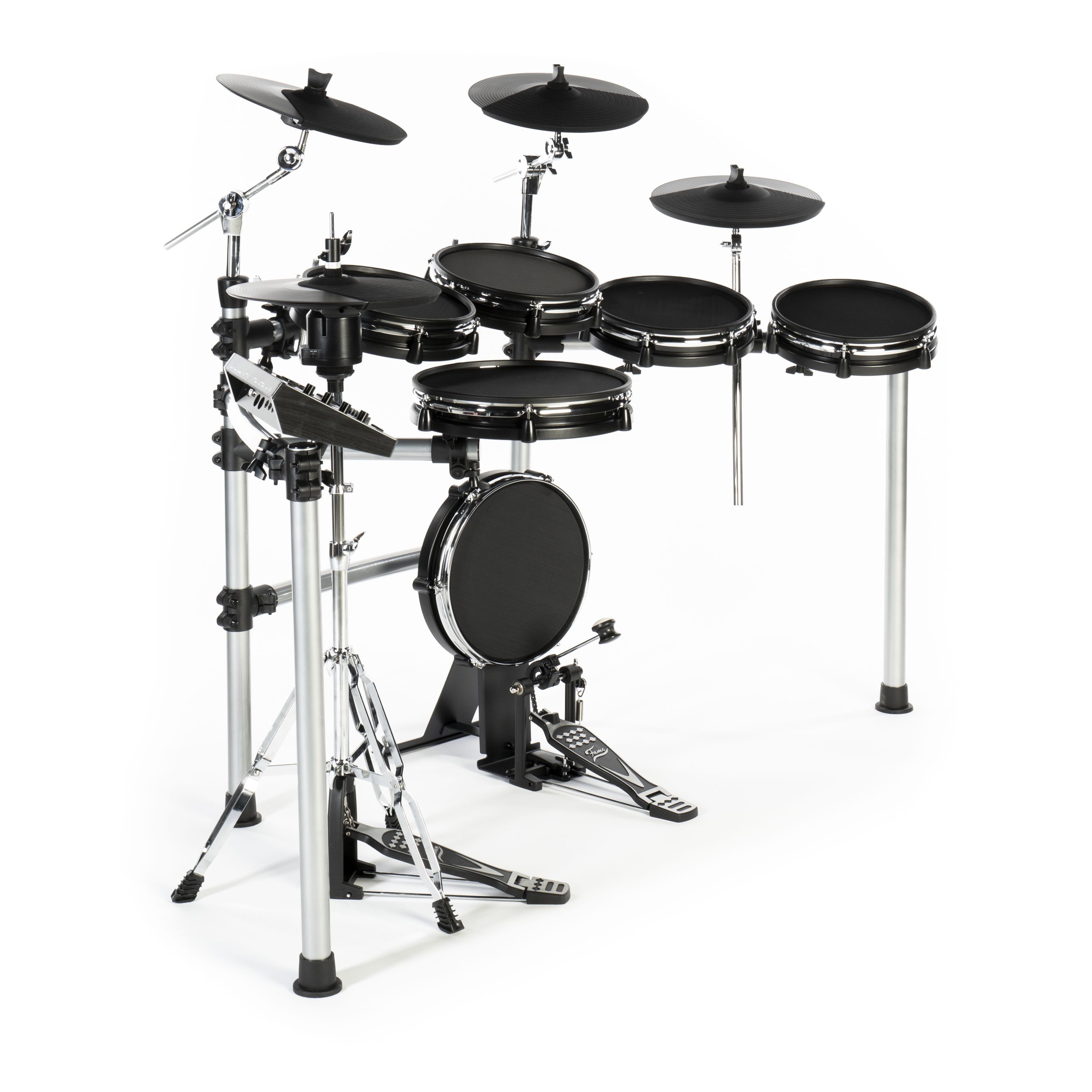 FAME E-Drum,DD-ONE Pro XT E-Drum Set Elektronisches Schlagzeug-Set mit echter HiHat 12" Snare-Pad und 12" Kick-Pad 554 deutsche Studio-Sounds 78 Drumsets Aux MIDI MP3 und Effekten inkl. Rack Schwarz, E-Drums, E-Drum Sets, DD-ONE Pro XT, E-Drum Set, Elektronisches Schlagzeug, HiHat