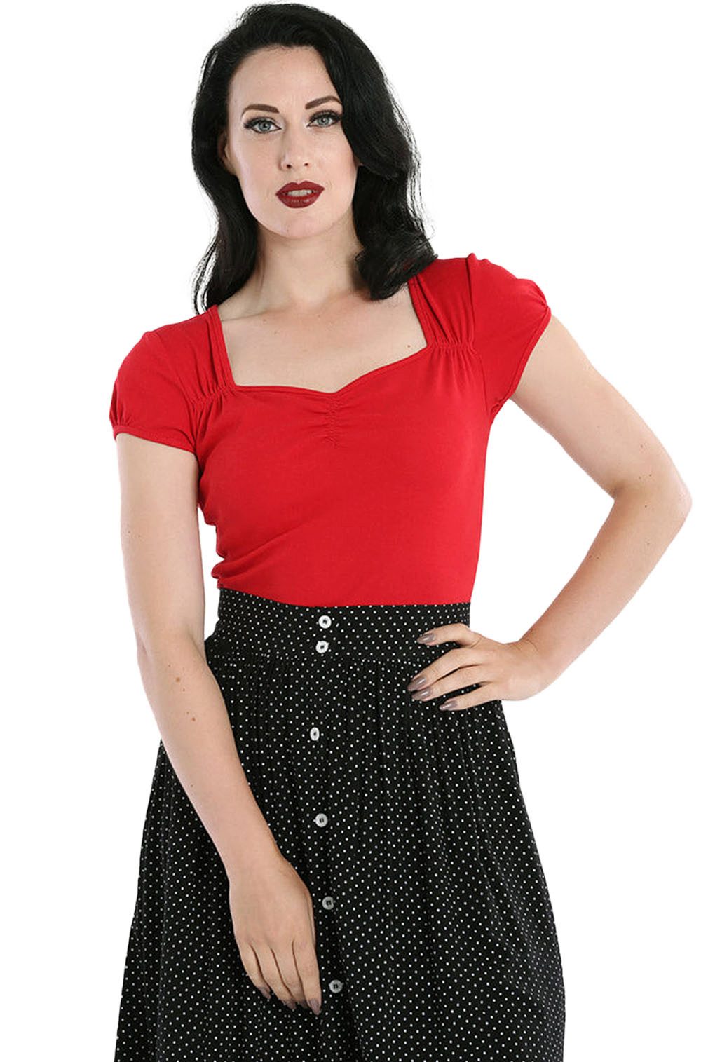 Hell Bunny Shirttop Mia Rot Vintage Retro Rockabilly Oberteil