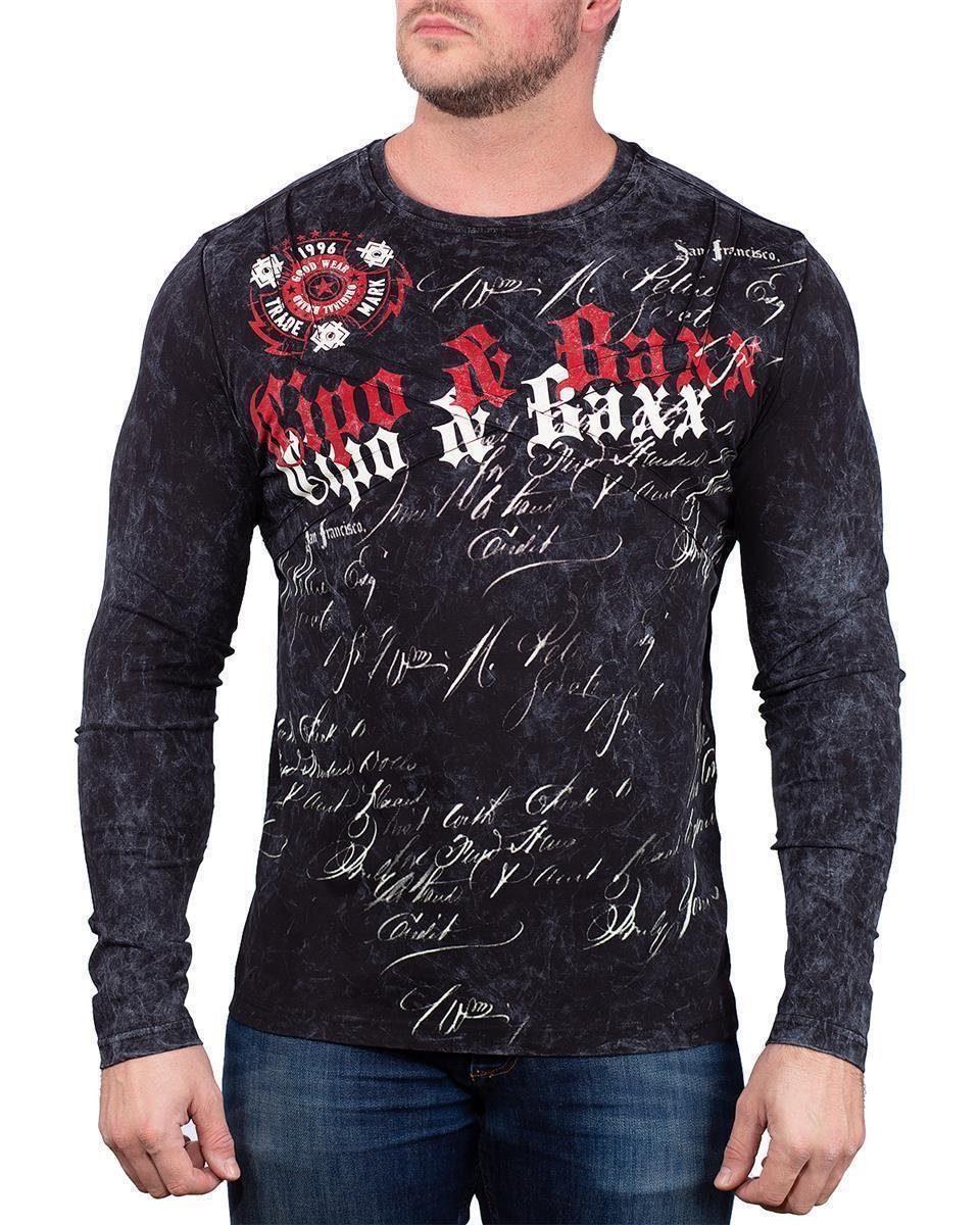Cipo & Baxx Sweatshirt Herren Longsleeve BA-CL489 (1-tlg) Markenschriftzug auf der Brust schwarz