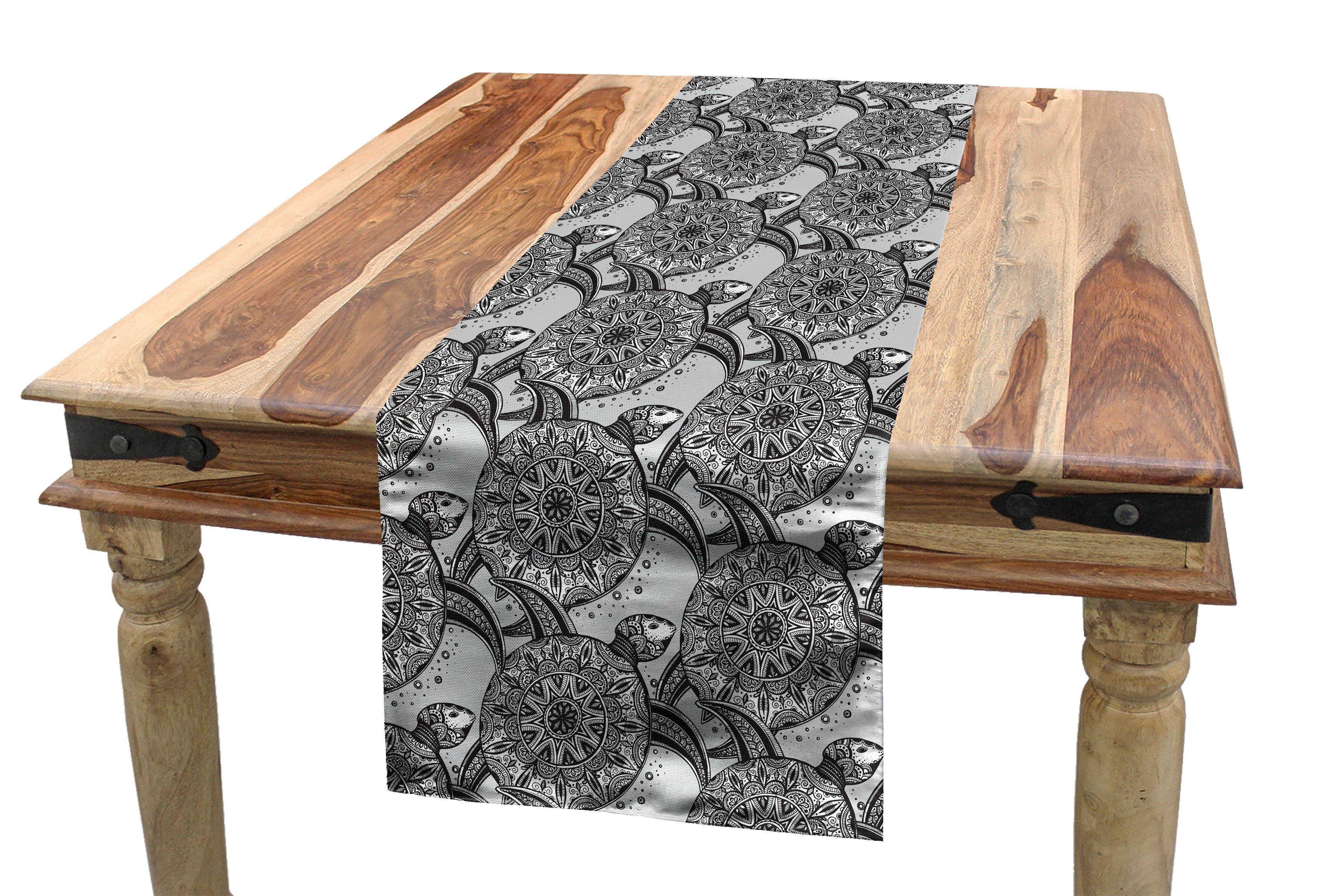 Abakuhaus Tischläufer Esszimmer Küche Rechteckiger Dekorativer Tischläufer, Schildkröte Detaillierte Mandala-Zeichen