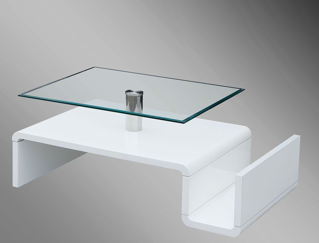 expendio Couchtisch Manuel, Glastisch weiß Hochglanz 110x44x65 cm mit Ablagefach