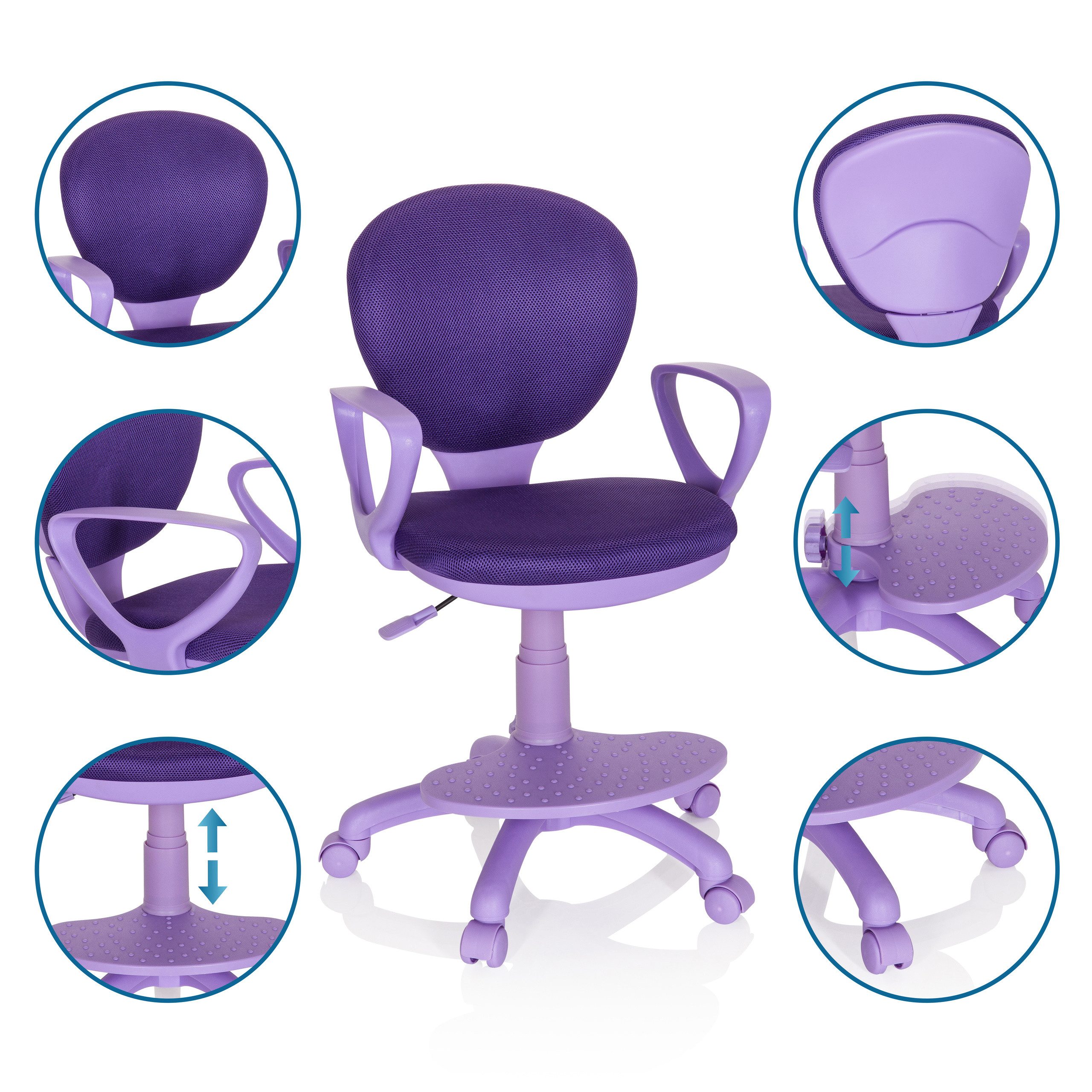 hjh OFFICE Drehstuhl Kinderdrehstuhl Kid Colour Stoff mit Armlehnen (1 St), Kinder Bürostuhl mitwachsend, ergonomisch