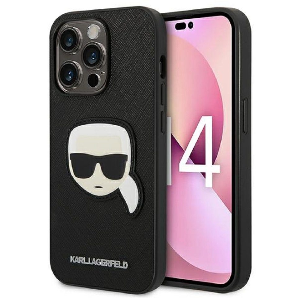KARL LAGERFELD Handyhülle Case iPhone 14 Pro Figur Kunstleder schwarz 6,1 Zoll, Kantenschutz