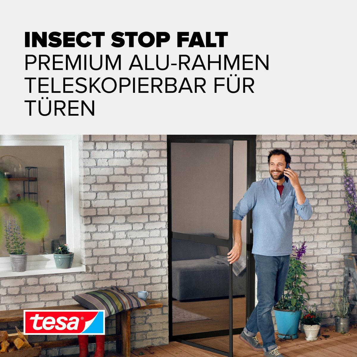 tesa Insektenschutz-Tür FALT Alu Rahmen teleskopierbar Premium für Türen, (Packung, 1-St., Teleskop Alu Rahmen), Alu Insektenschutz 80 cm x 170 cm bis 100x cm x 220 cm
