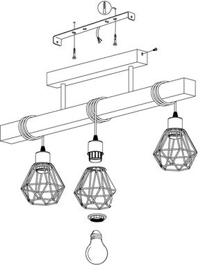 EGLO Deckenleuchte TOWNSHEND 5, ohne Leuchtmittel, Vintage Deckenleuchte, Industrial, Retro Lampe aus Stahl und Holz, E27